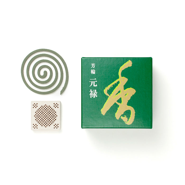 Shoyeido Horin Incense - Genroku | Sandalwood Calm incense coil and ceramic holder set, designed for tranquil home environments and decorative appeal.