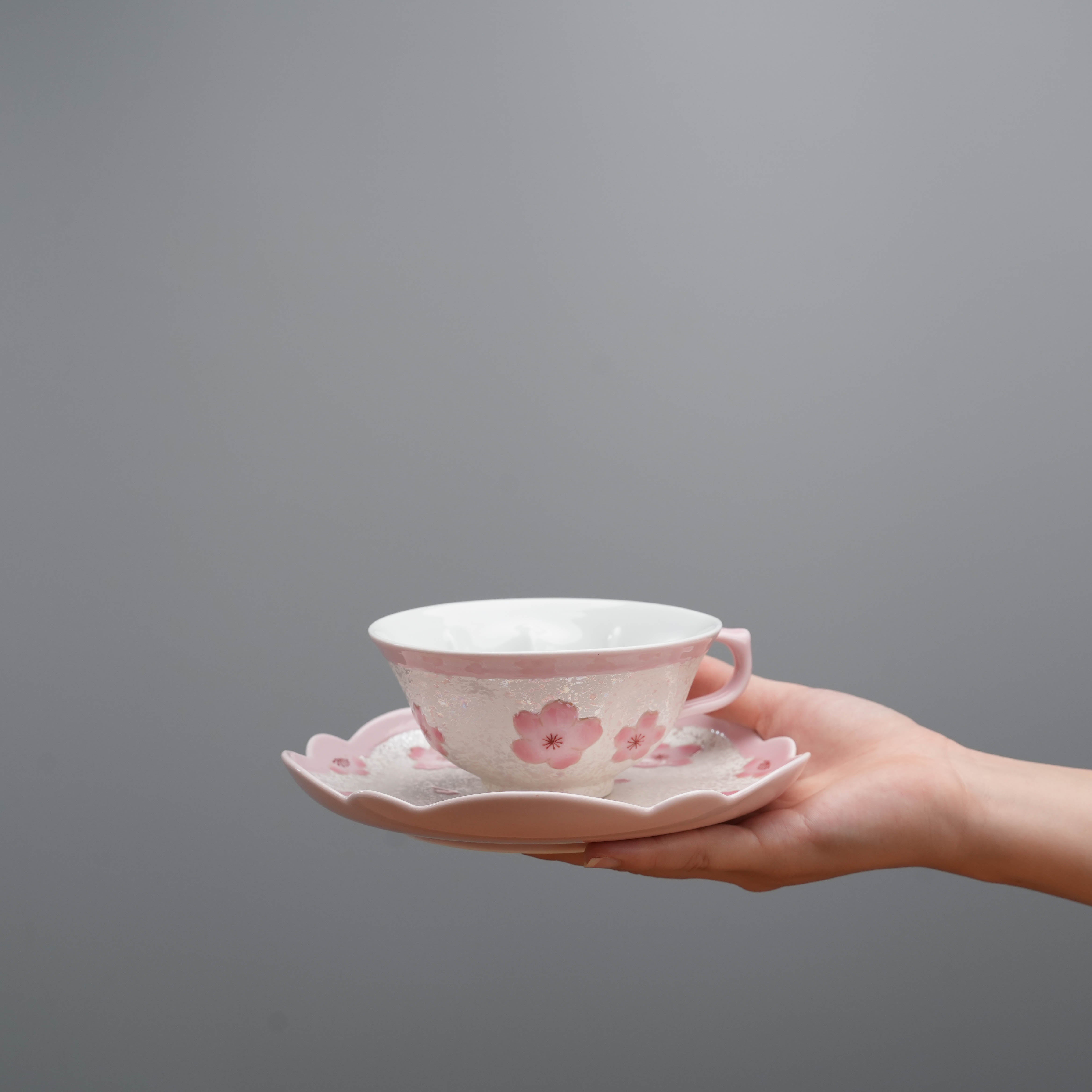 Arita Ware Pink Cherry Blossom Coffee Cup and Saucer