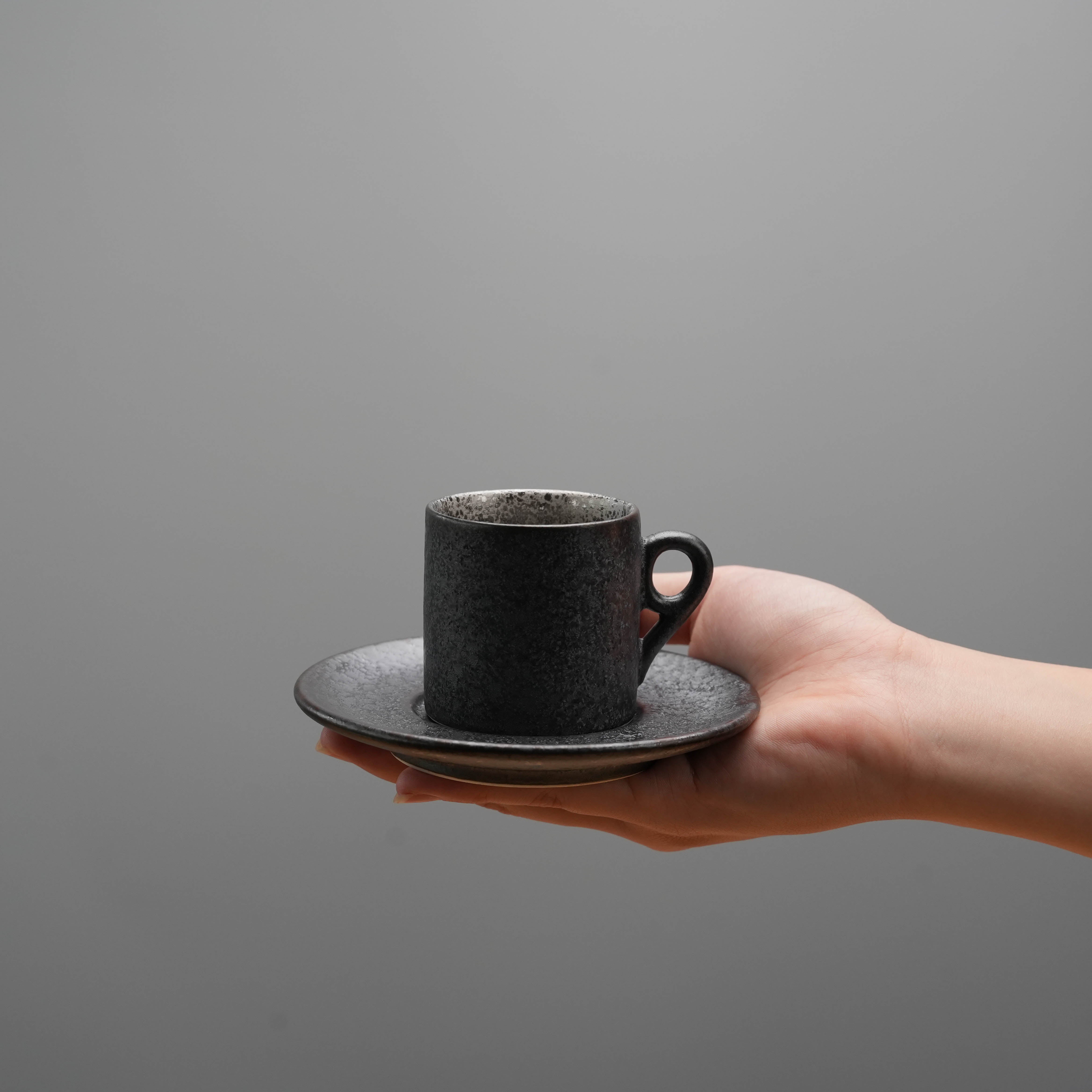 Arita Ware Crystal Glaze Black Silver Espresso Cup & Saucer Set