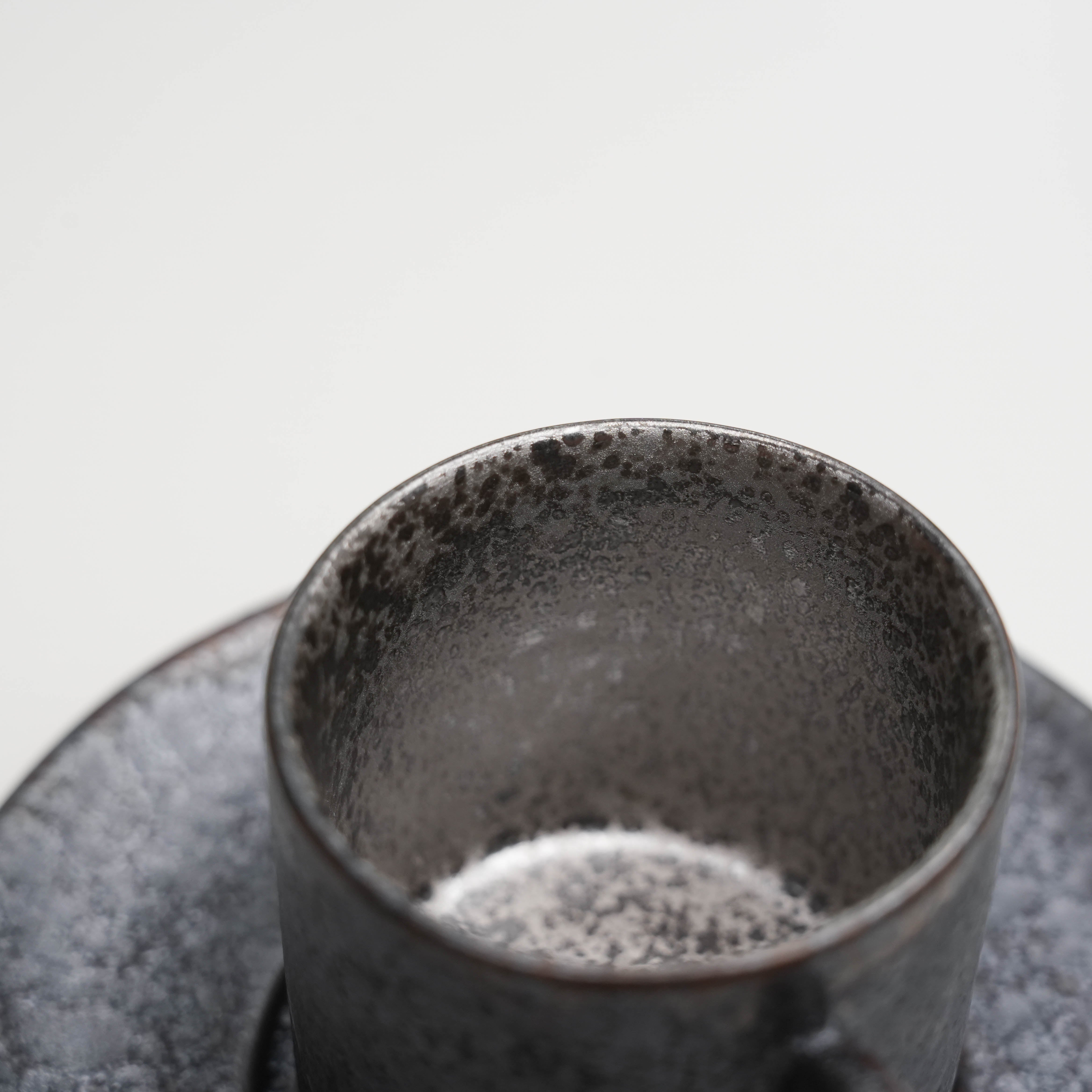 Arita Ware Crystal Glaze Black Silver Espresso Cup & Saucer Set