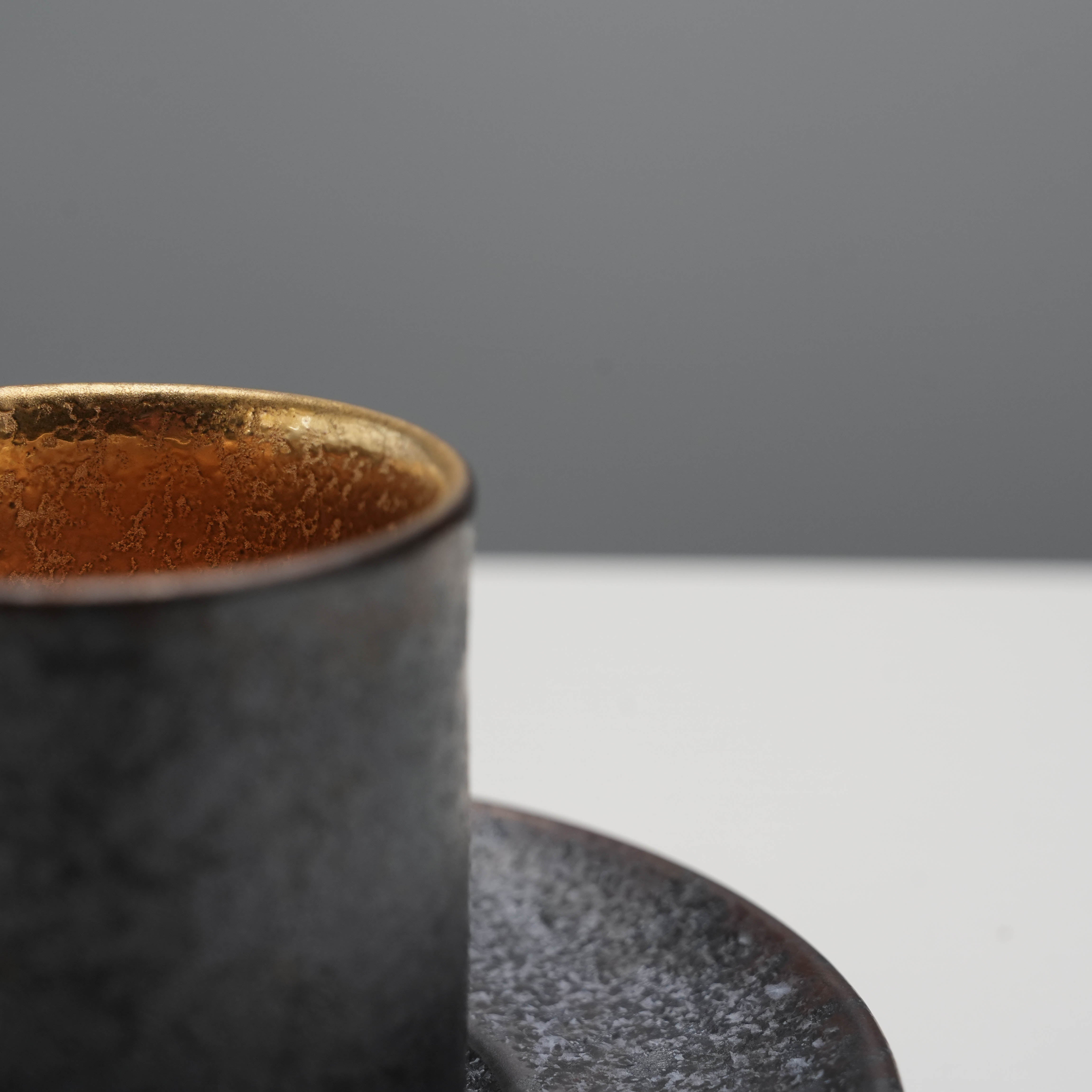 Arita Ware Crystal Glaze Black Gold Espresso Cup & Saucer Set