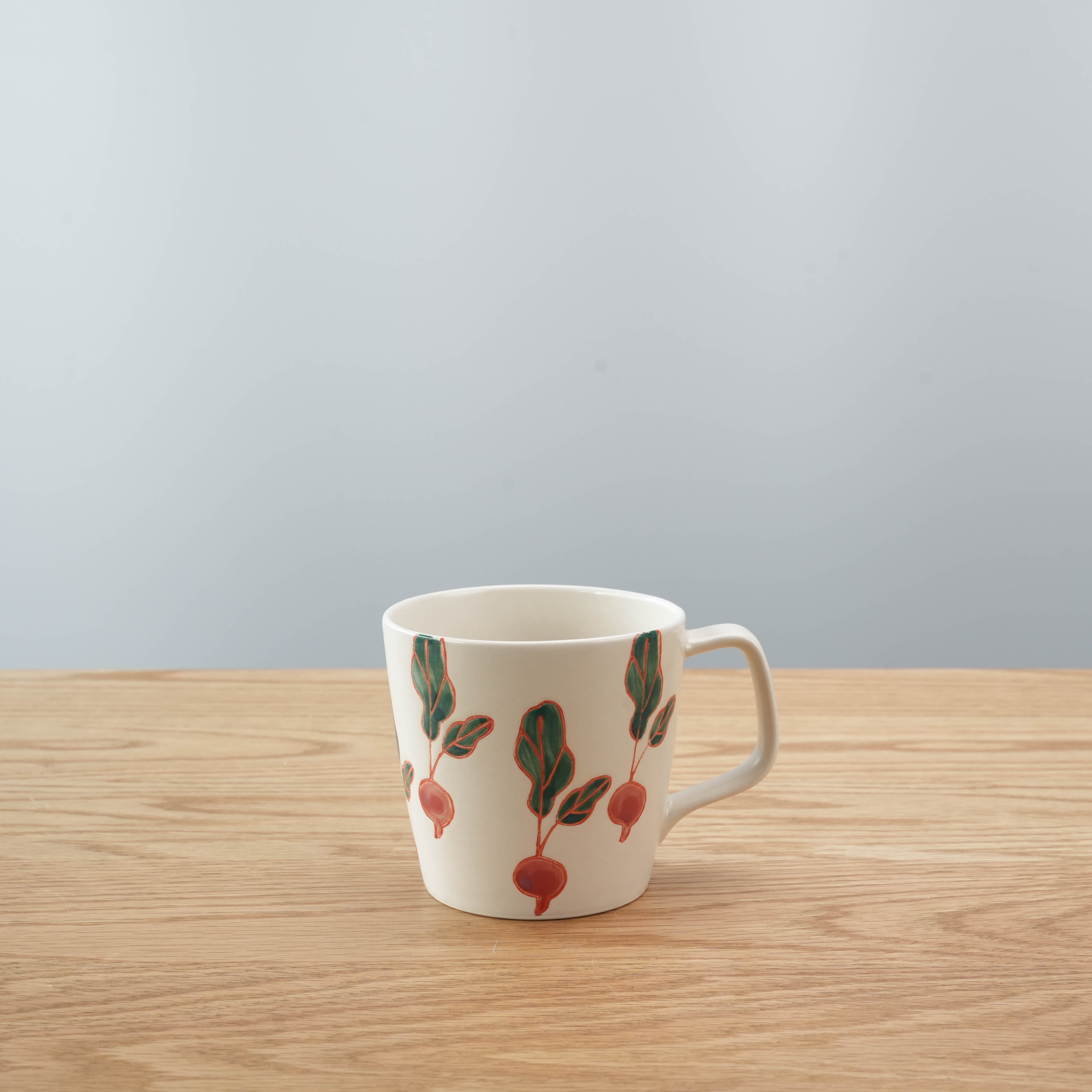 Hasami Ware Fresh Mug - Radish with hand-painted radish design on white ceramic, ideal for Japanese-style kitchen decor and gifting.