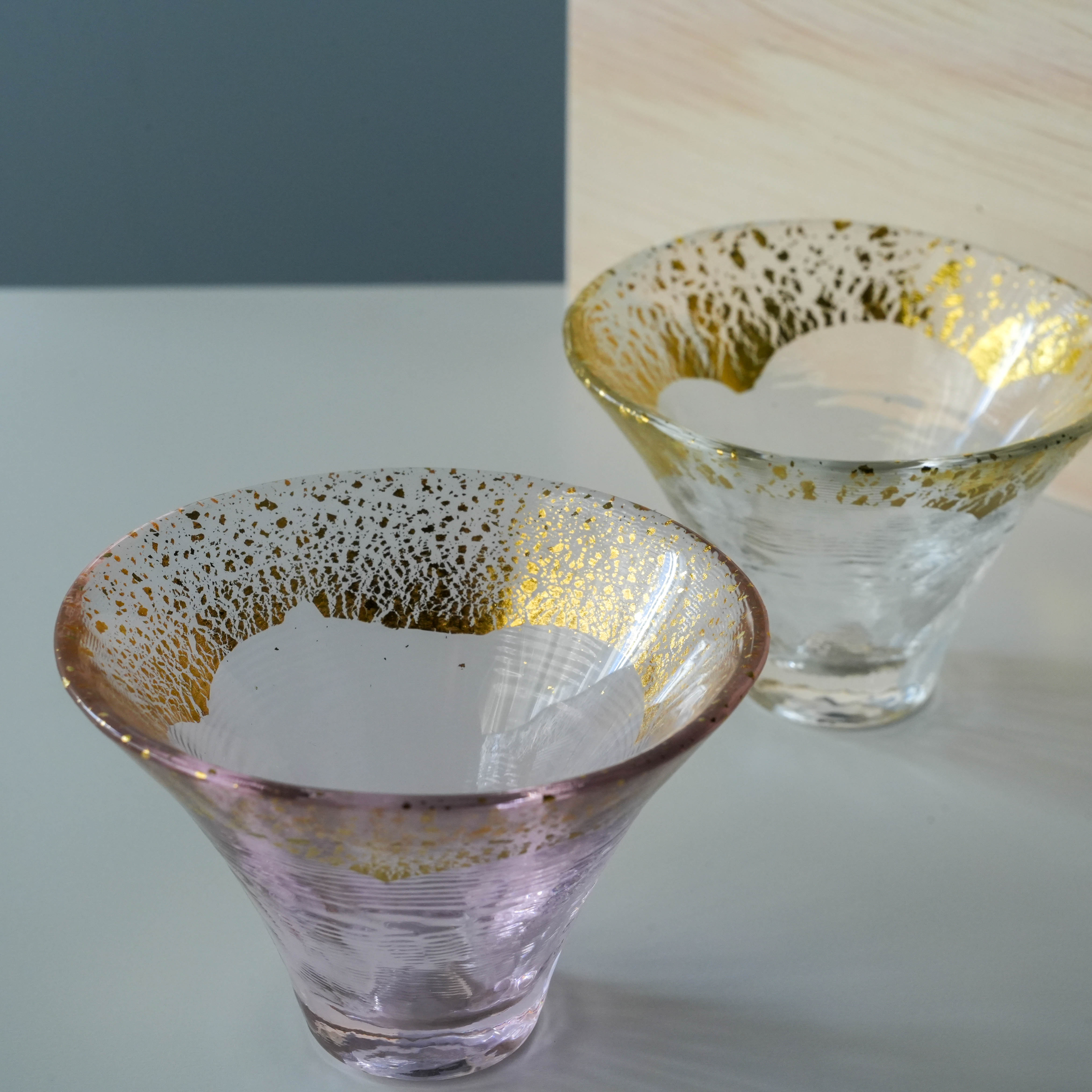 Toyo-Sasaki Shofukuhai Cold Sake Cup Set Mt. Fuji Sakura Pink/Clear Set of 2