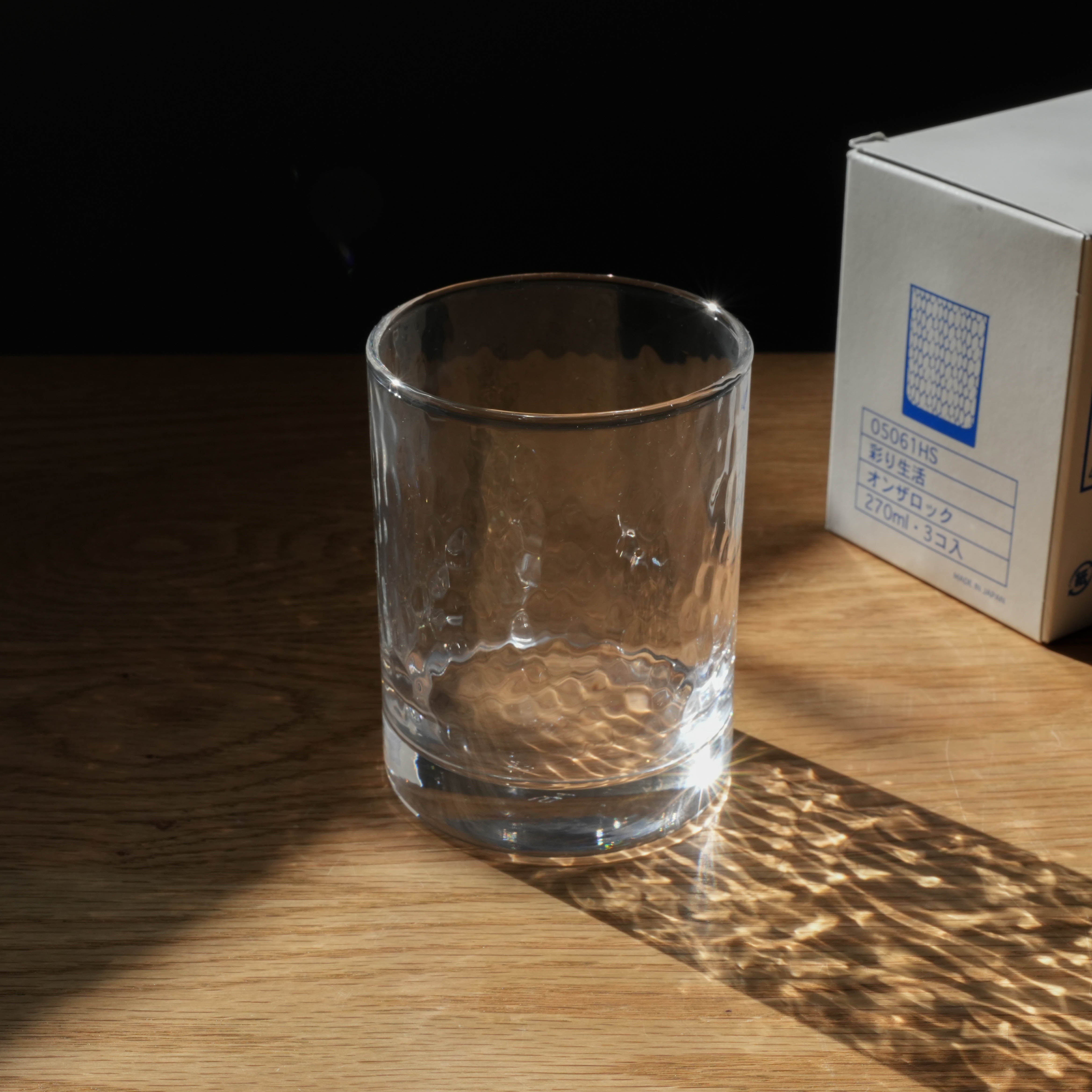 Toyo-Sasaki HS Colorful Life tumbler next to branded box, emphasizing premium Japanese quality and toughened glass for everyday use.