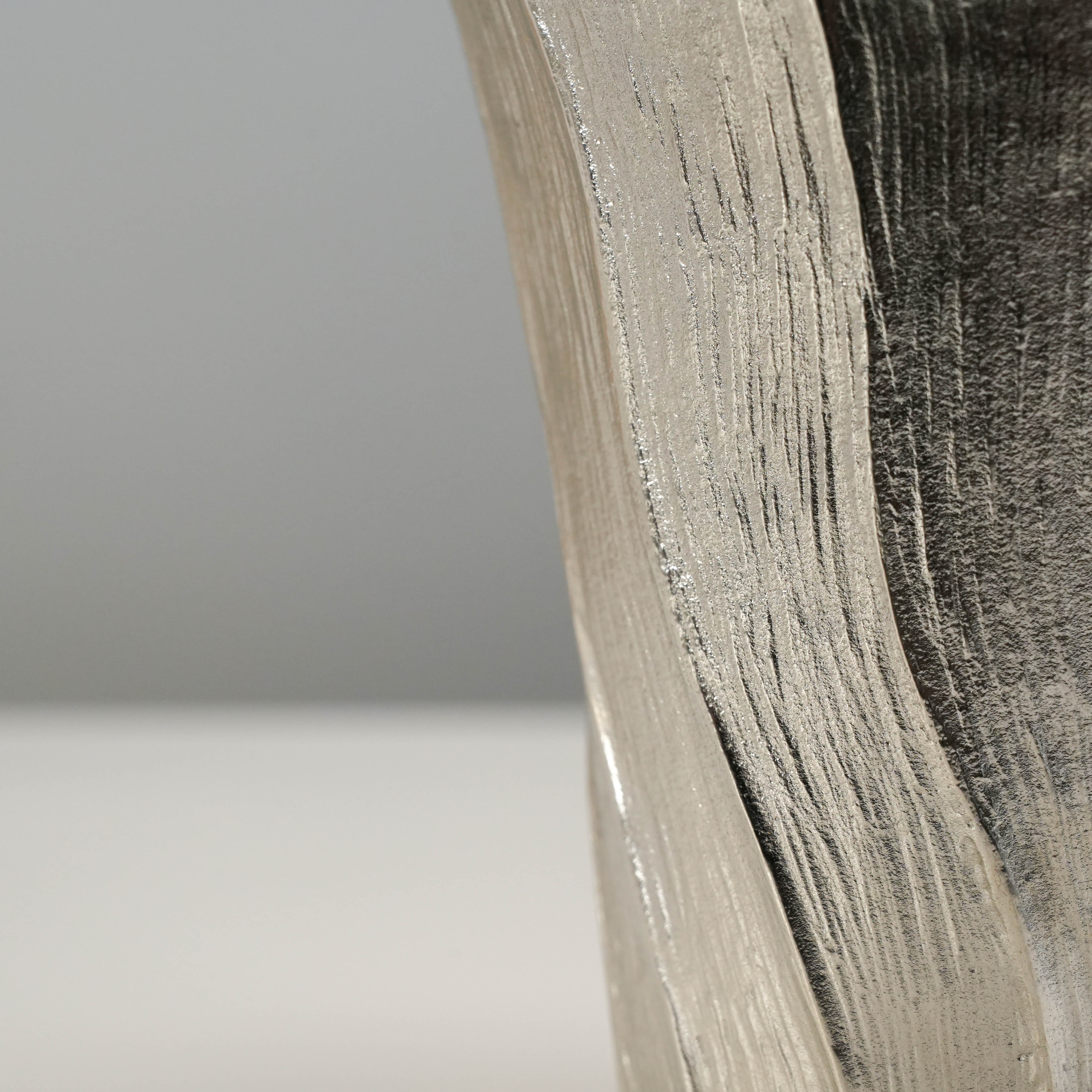Detailed texture of Osaka Suzuki Tinware Fukayama Tumbler showing artisanal brushed tin craftsmanship and natural wave pattern.