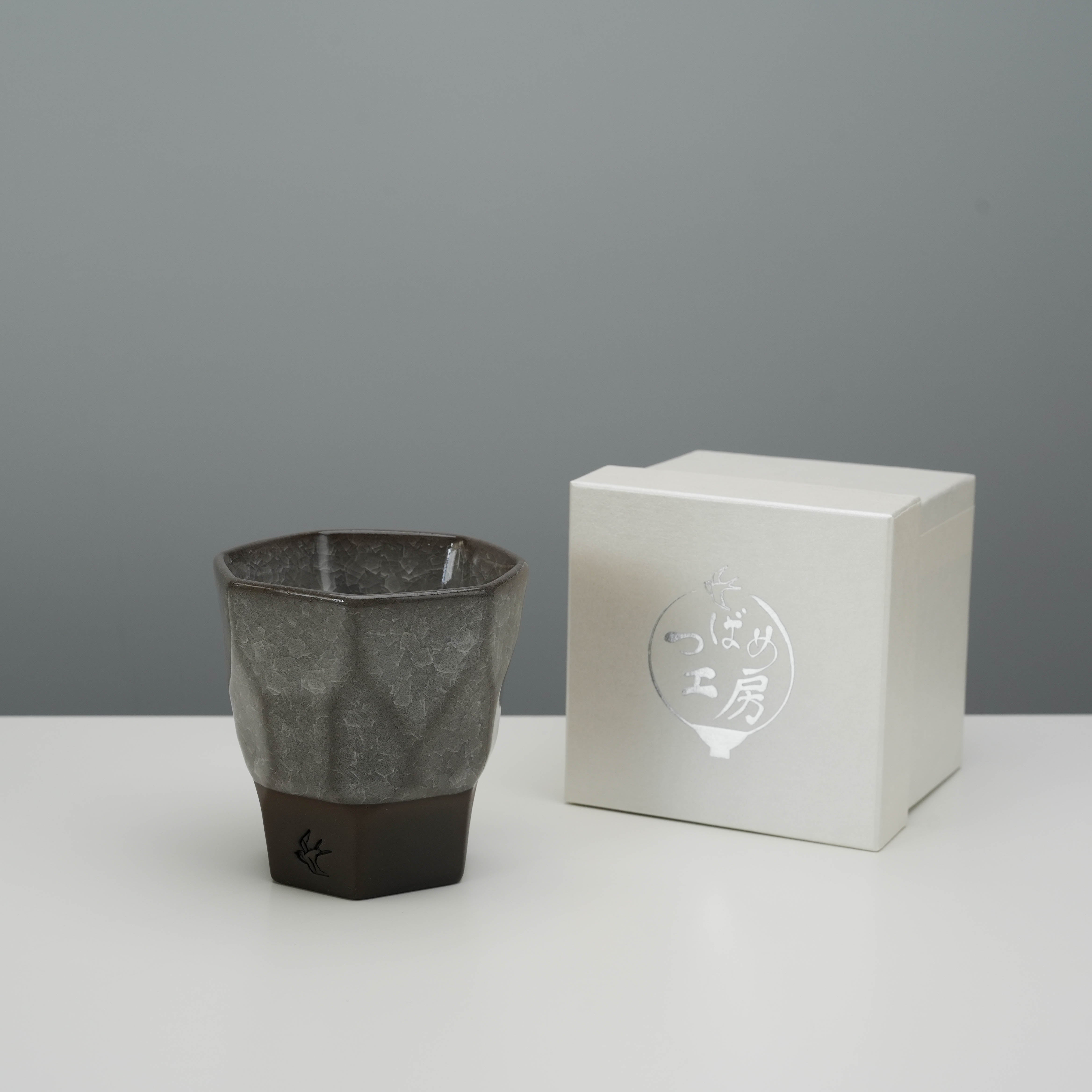 Tsubame Kobo Free Cup - Clay Craft Ice Crack shown with branded packaging, ideal for gifting or premium tableware collections.