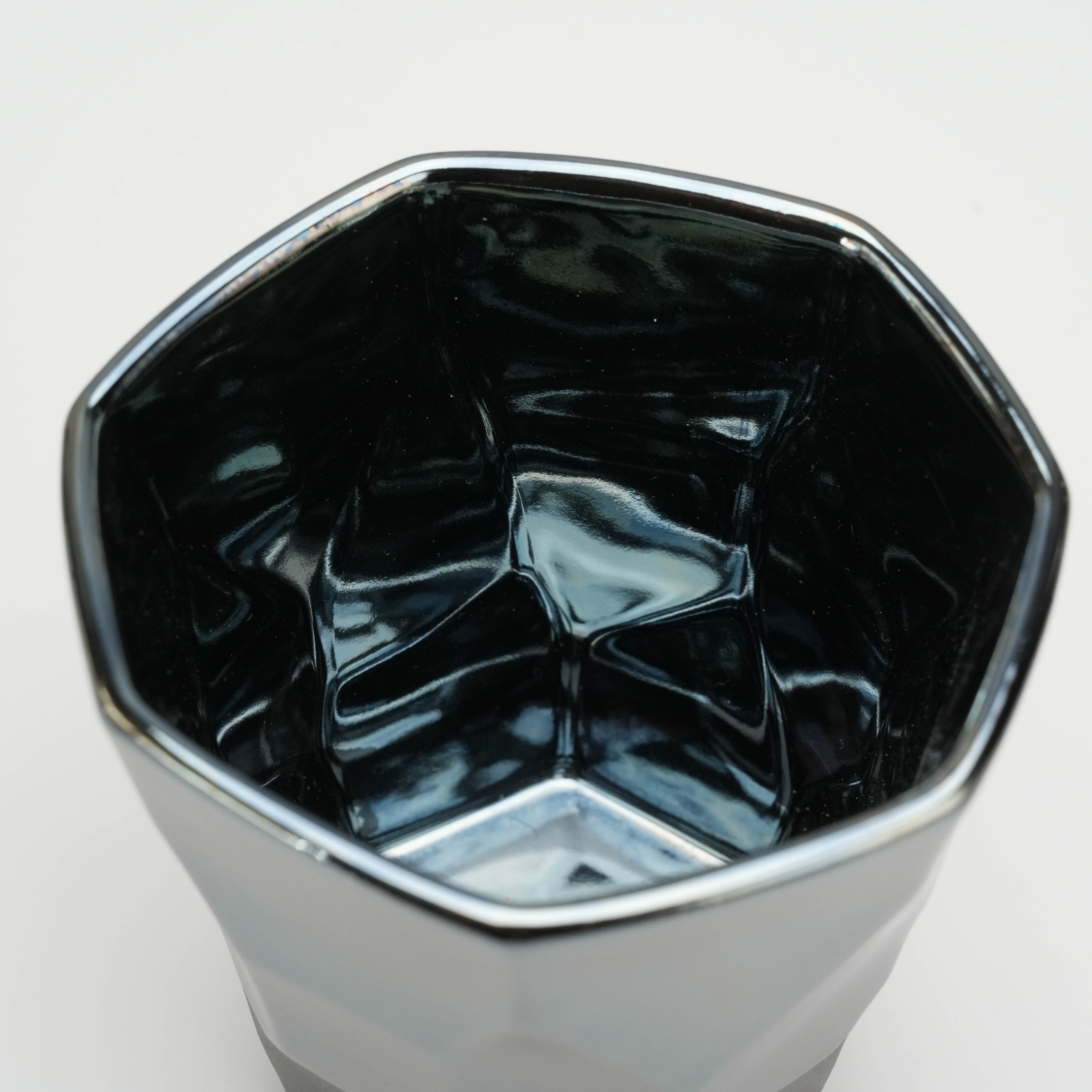 Top view of Tsubame Kobo Free Cup - Tumbler showing hexagonal interior and glossy platinum blue glaze.