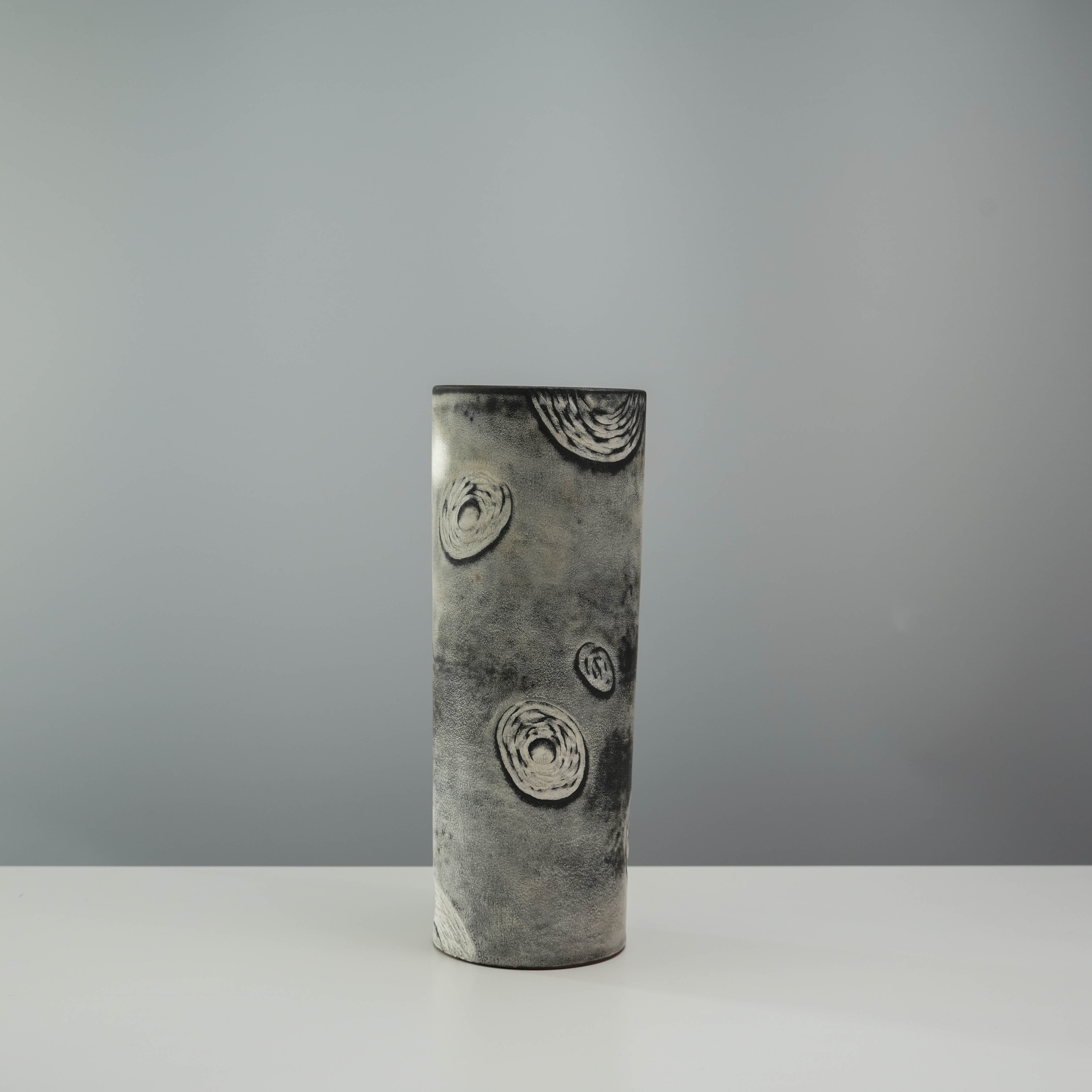 Elegant Starry Night Cylinder Vase in silver glaze with swirling celestial patterns, perfect for artistic floral arrangements.
