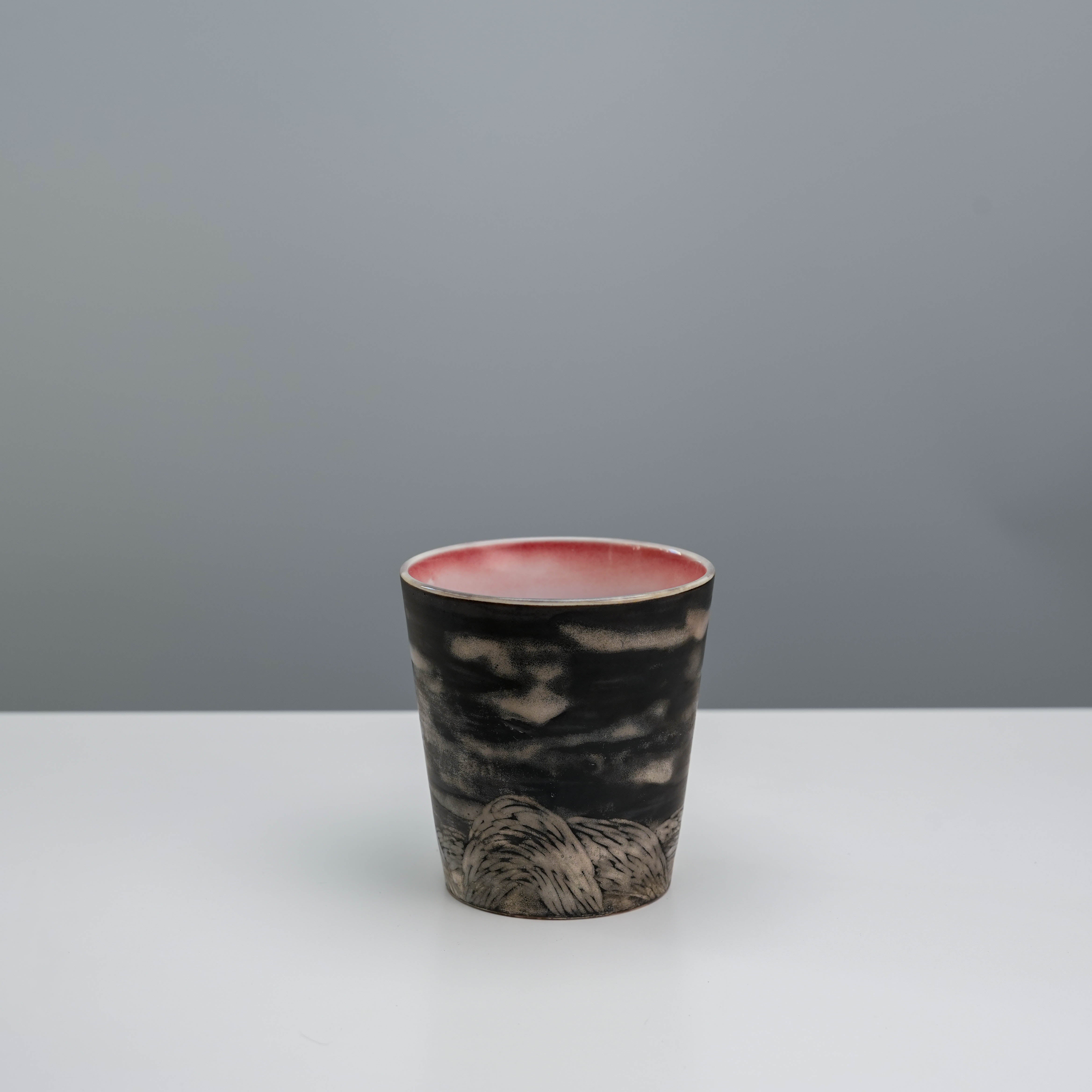 300ml Lonesome Studio Evening Moon tumbler featuring dark sky motif and textured landscape, ideal handcrafted mug for coffee or tea lovers.