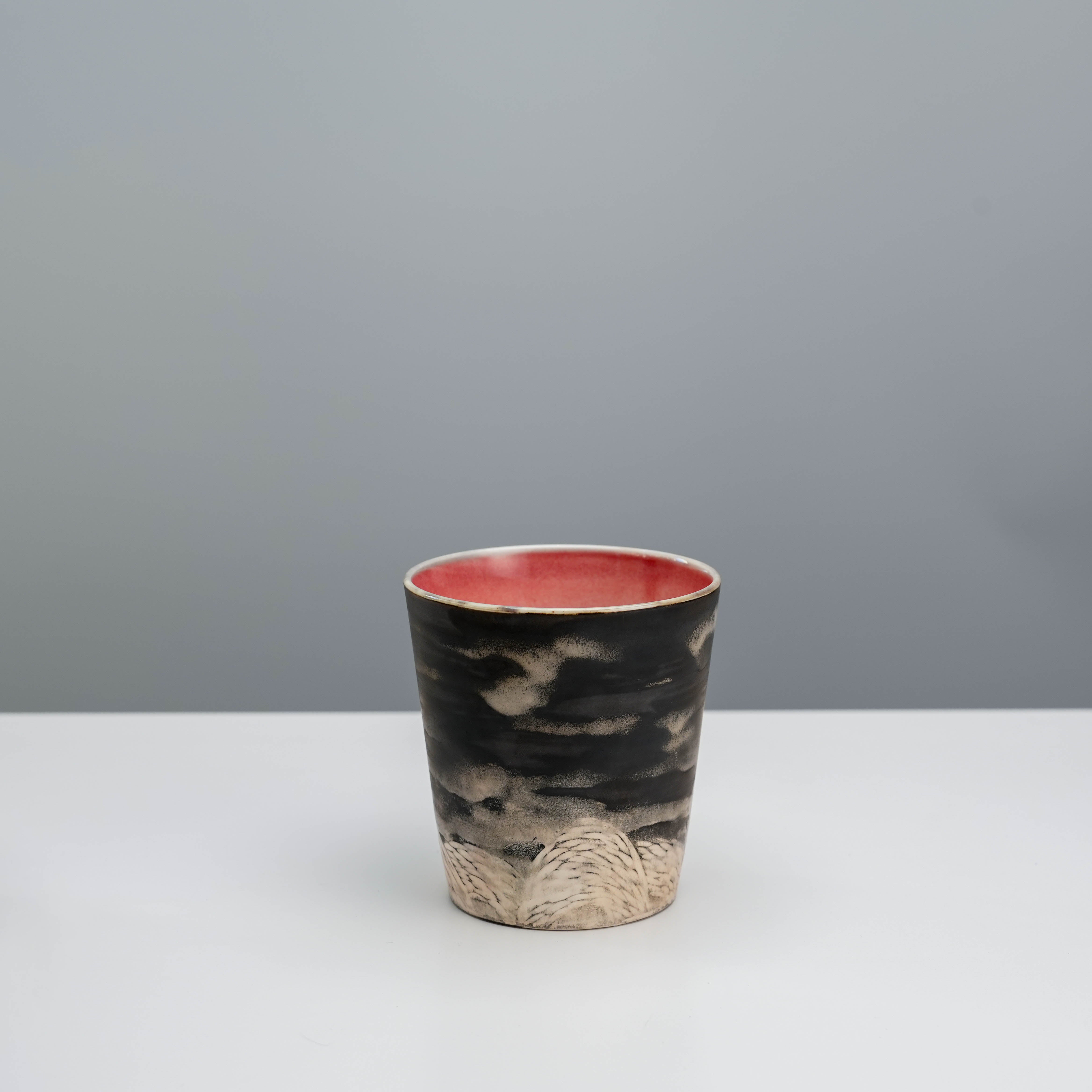 Lonesome Studio’s 300ml Evening Moon tumbler with poetic silver glaze and carved nightscape, perfect for stylish drinkware collections.