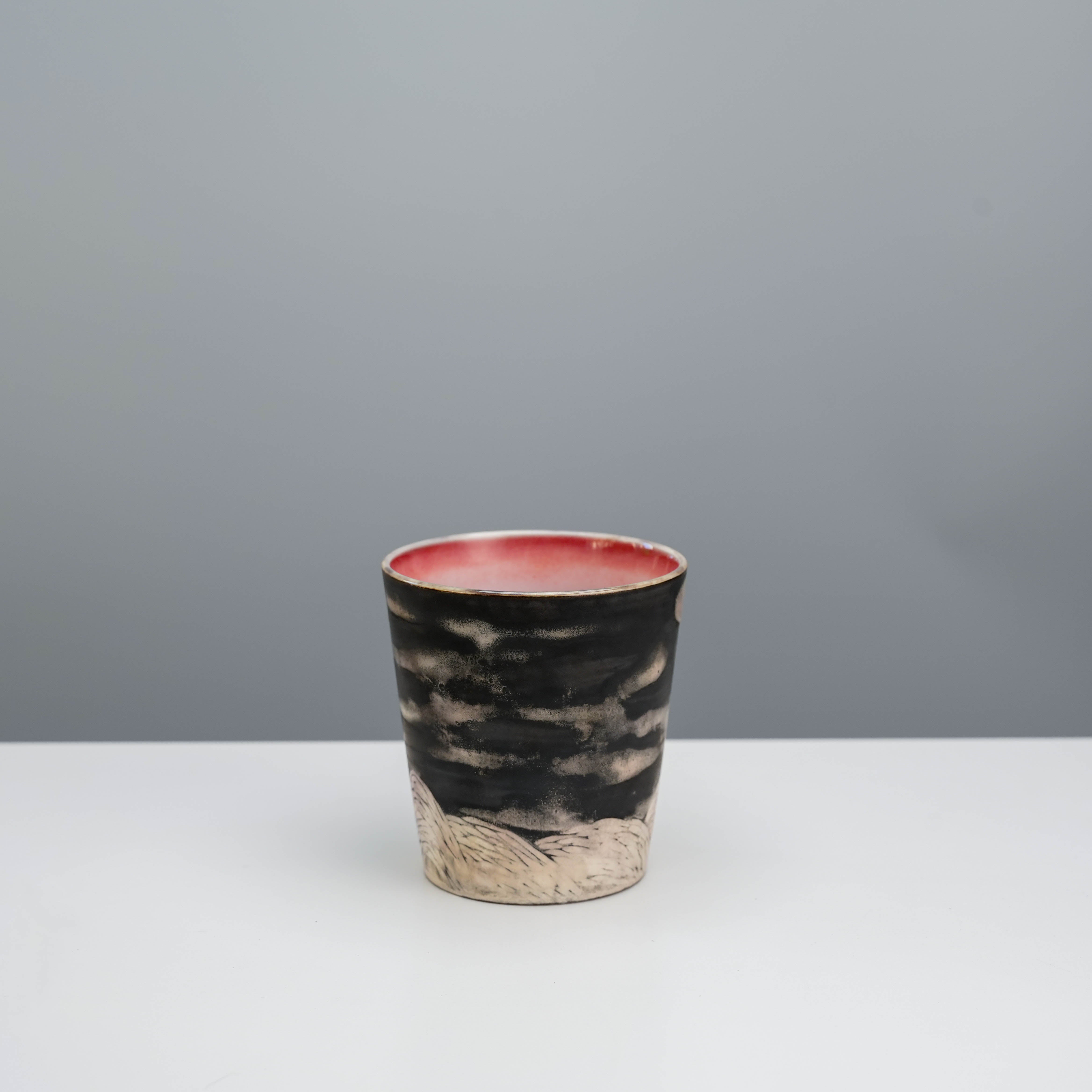Artisan 300ml Evening Moon Tumbler by Lonesome Studio, featuring a moody sky glaze and etched terrain, perfect for modern kitchen drinkware.