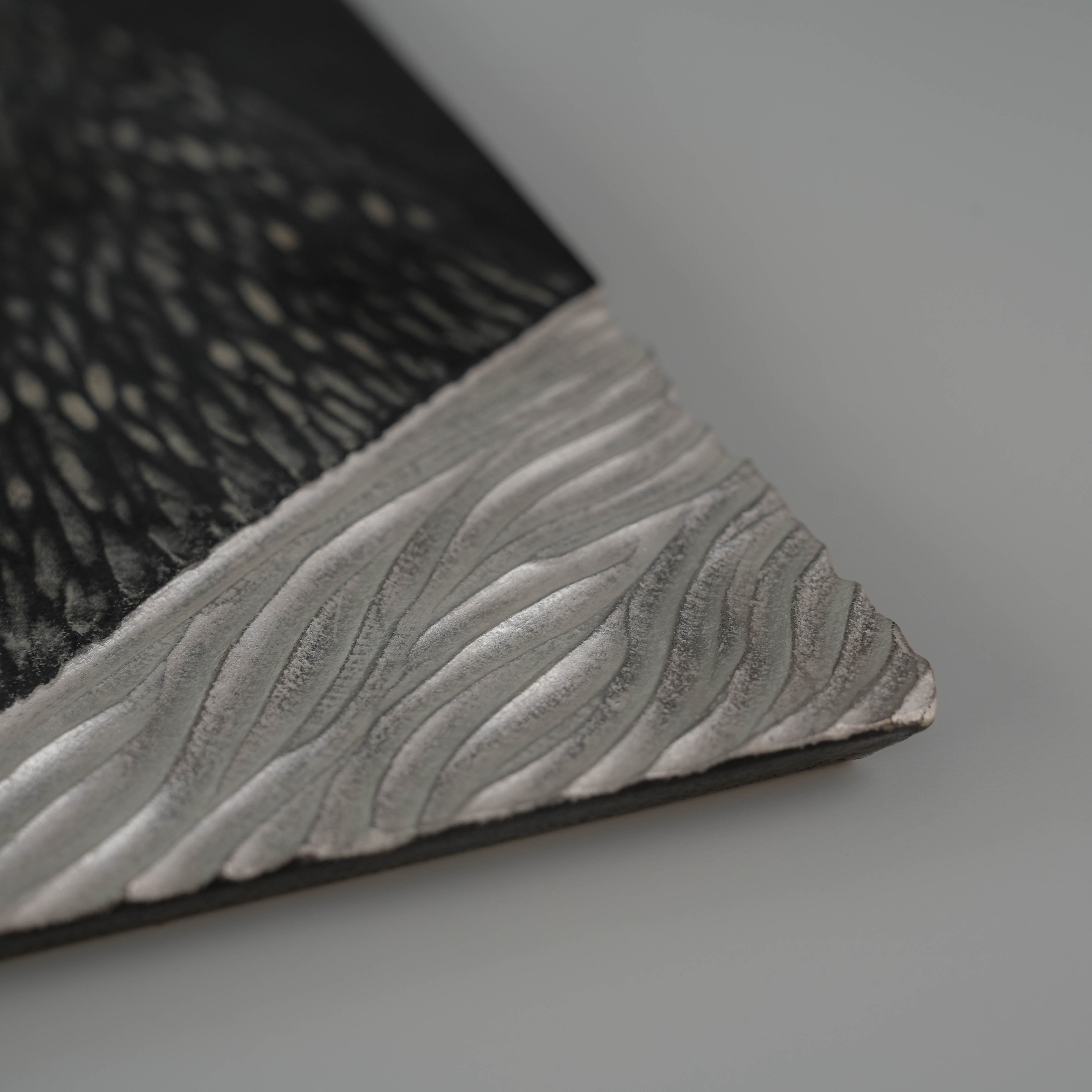 Detail of silver glaze texture on the Lonesome Studio Gushan Tea Set tray, showcasing artisanal craftsmanship and elegant finish.