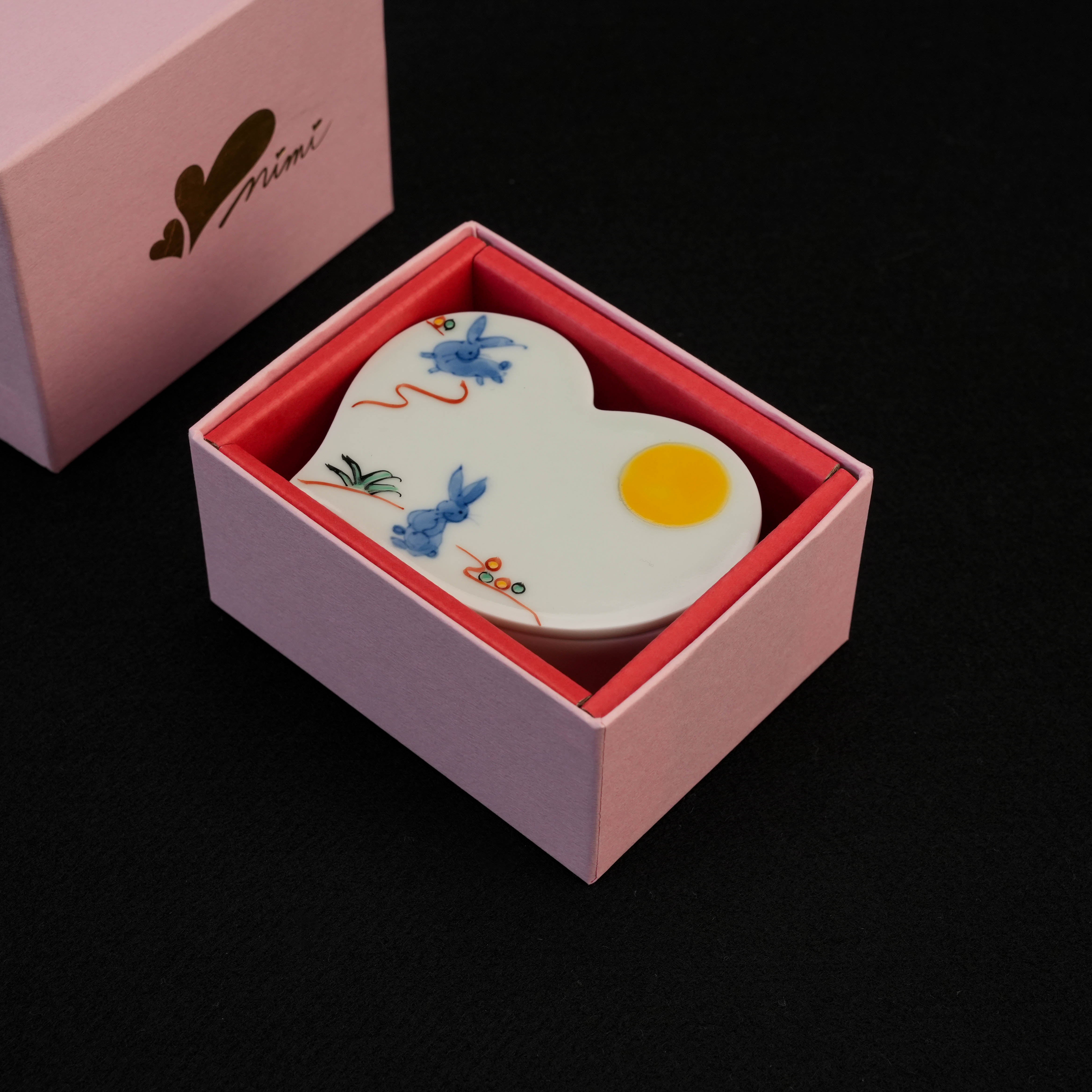 Arita Ware Moon Rabbit Trinket Box - Keepsake Holder | Japanese Porcelain in pink gift box, perfect for gifting and home décor accents.