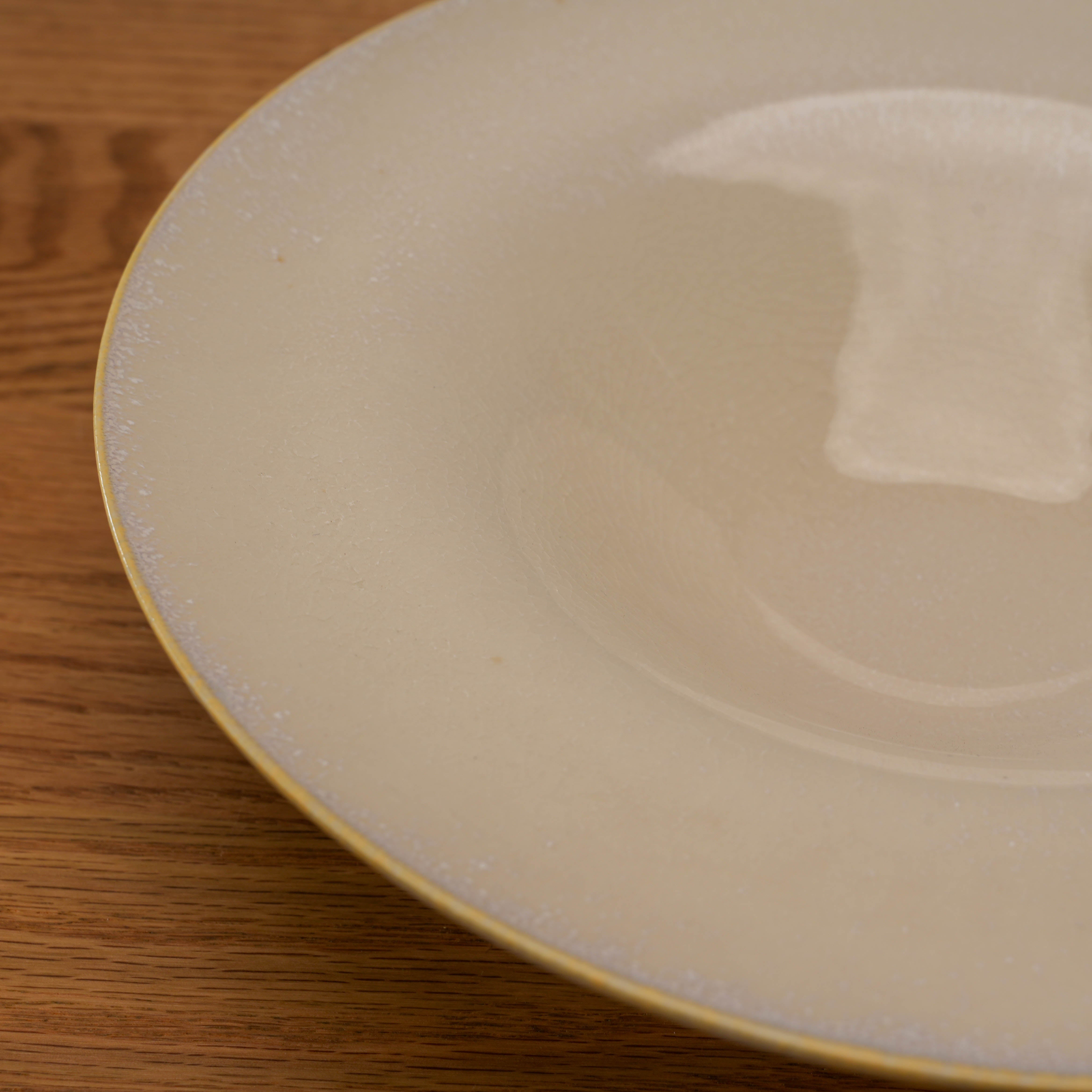 Close-up of Mino Ware Glass Hat Bowl 24cm showcasing its smooth glazed finish and subtle texture, suitable for modern dinnerware collections.