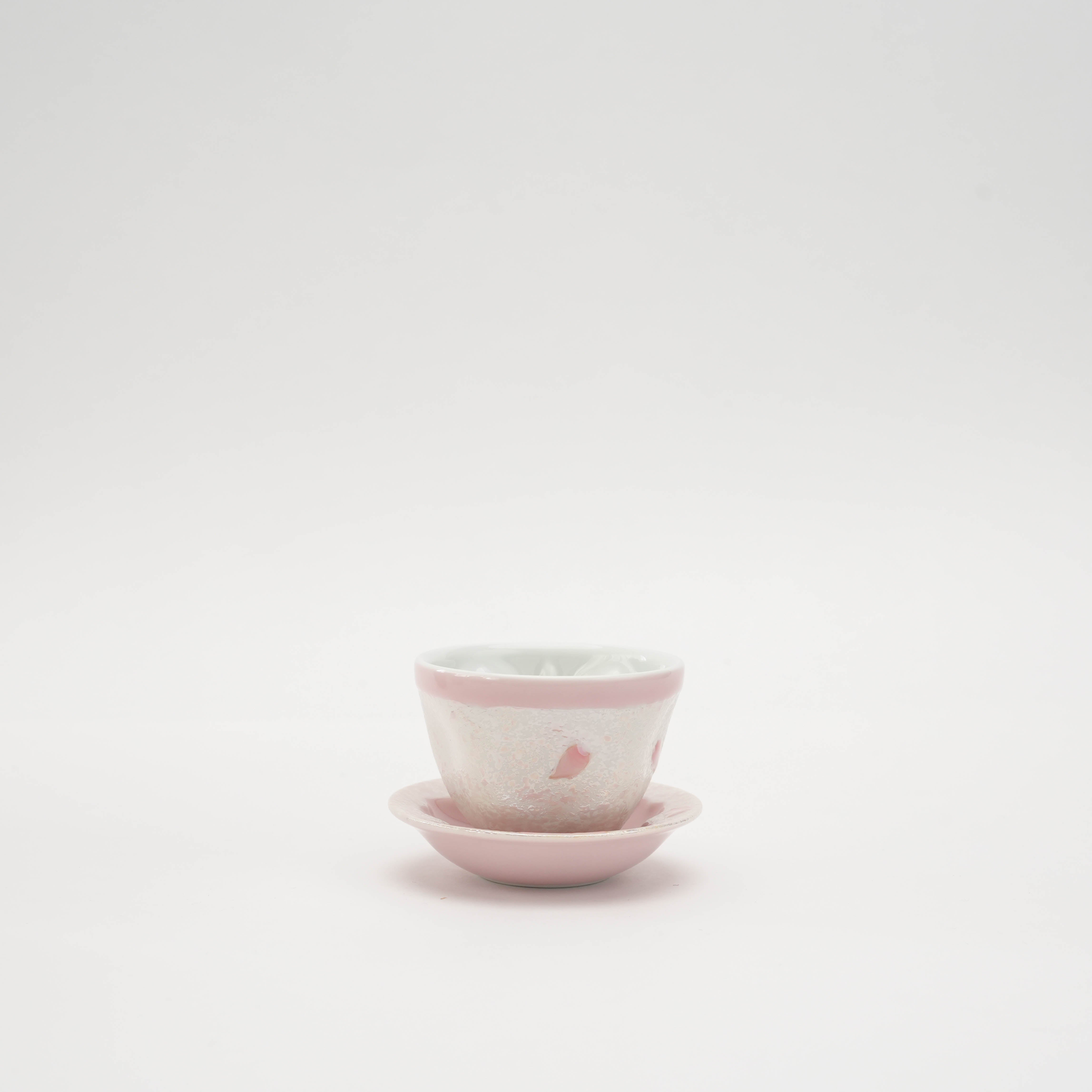Small Teacup with Saucer - Arita Ware Teacup in soft pink with cherry blossom design, ideal for elegant Japanese tea service.
