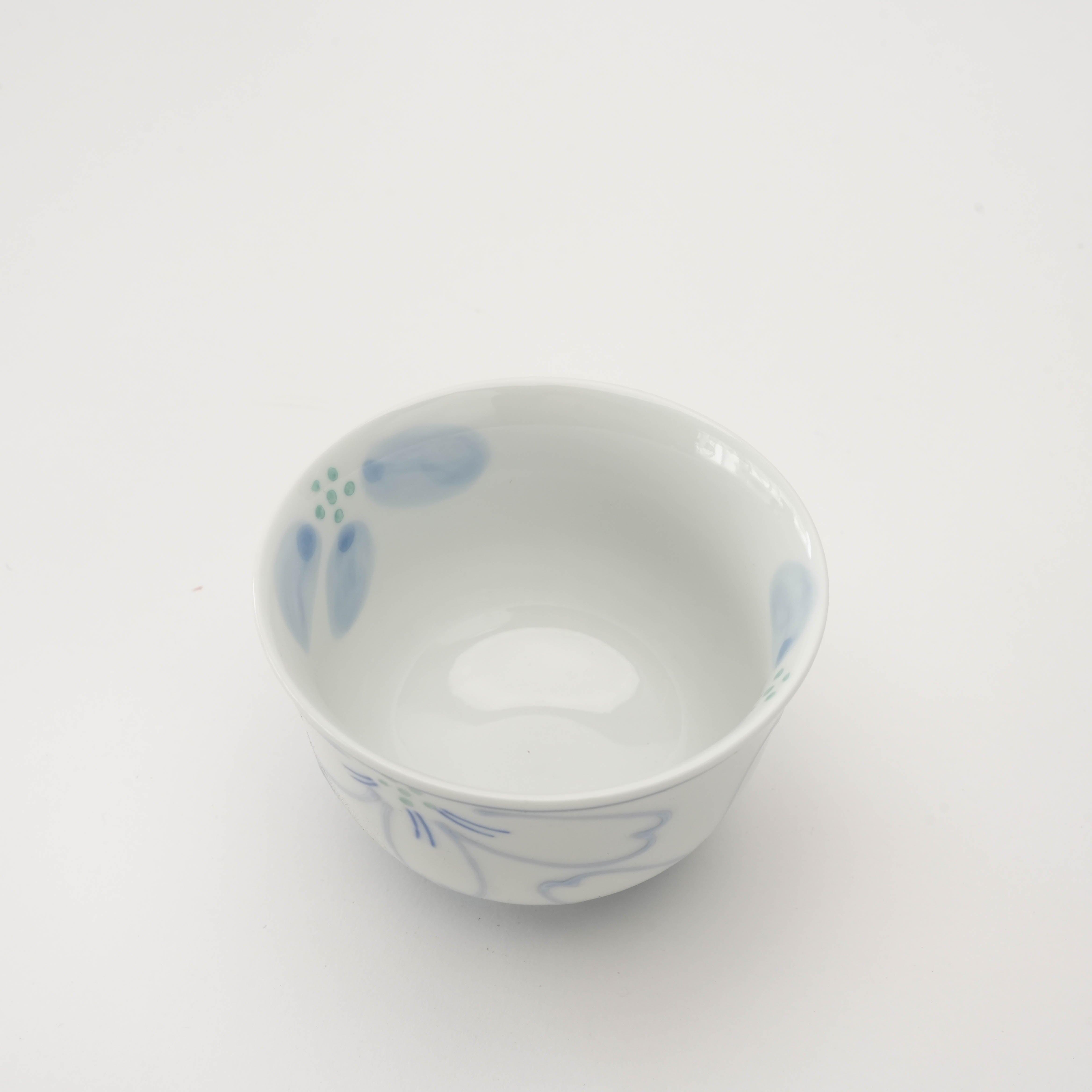 Top view of Arita Ware Sencha Tea Cup showcasing interior floral accents, elegant drinkware for Japanese tea lovers.