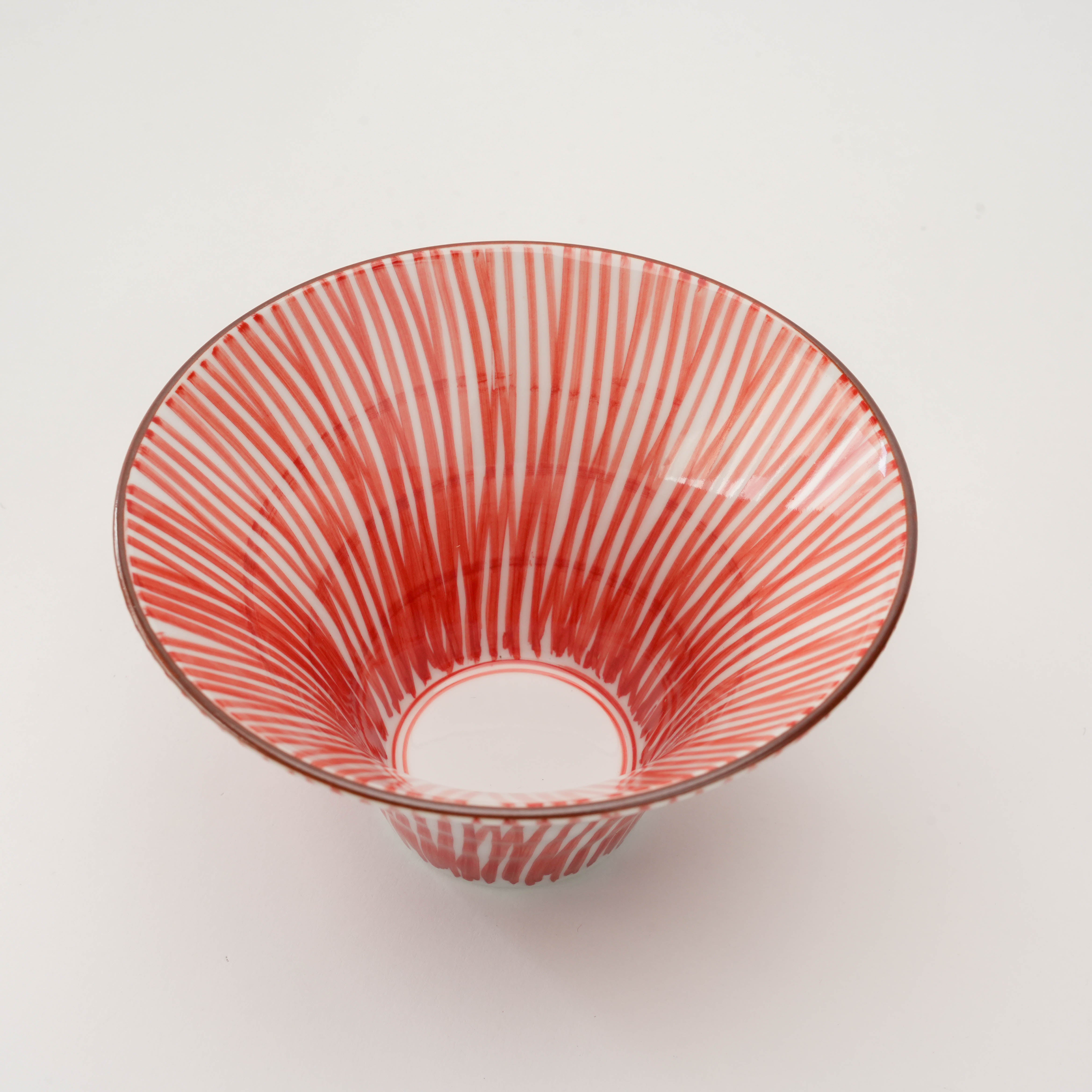 Top view of red Arita Ware Flared Bowl - Small Bowl | 12cm Hand-Painted showing intricate Tokusa brushstroke interior design.