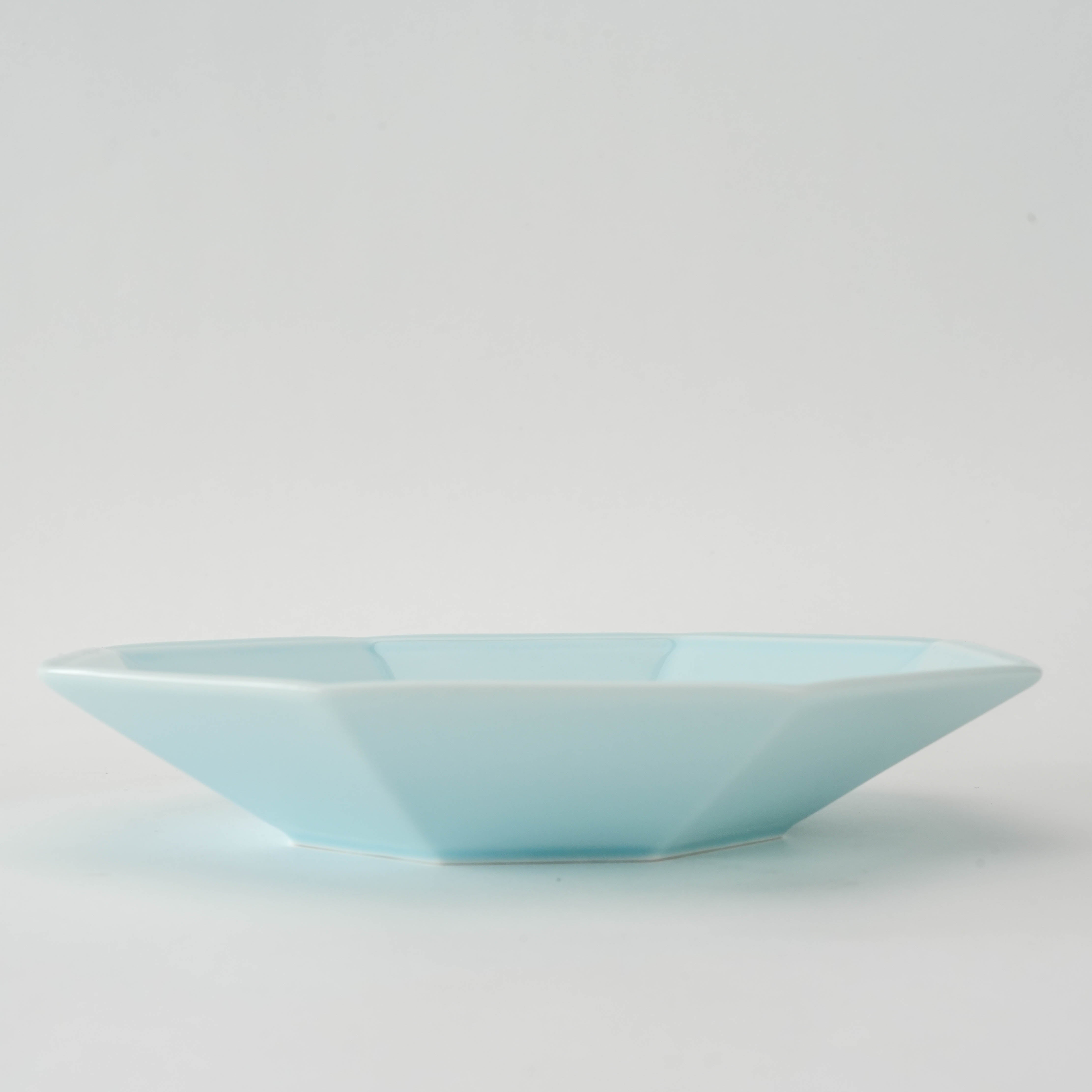 Side view of Mino Ware Celadon Plate - Octagonal Plate showing its refined shape and smooth celadon glaze.