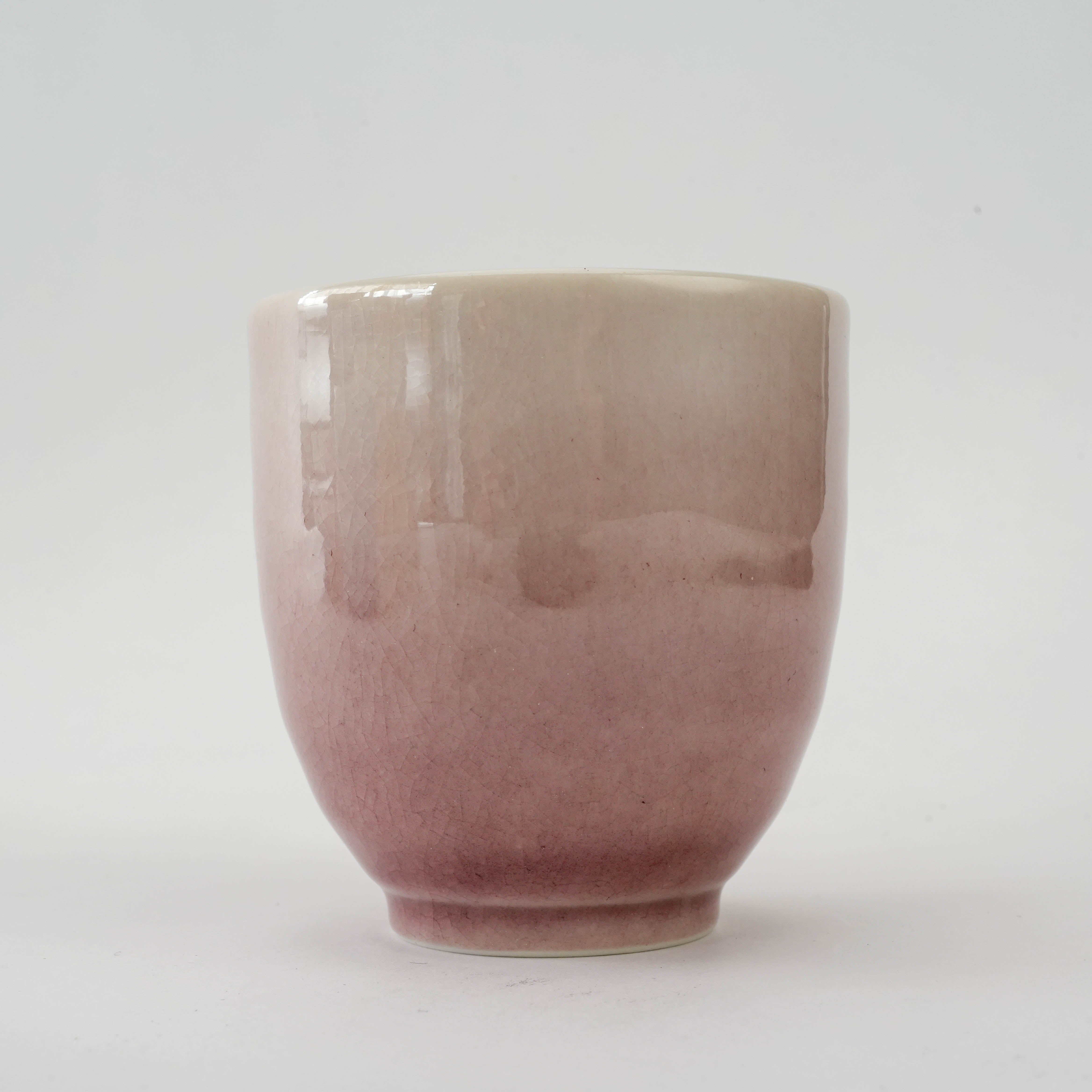 Close-up of pink tea cup from Kutani Ware Dinner Set - Blue Pink Porcelain | Kutani Craft, featuring a soft ombré glaze and fine porcelain texture.