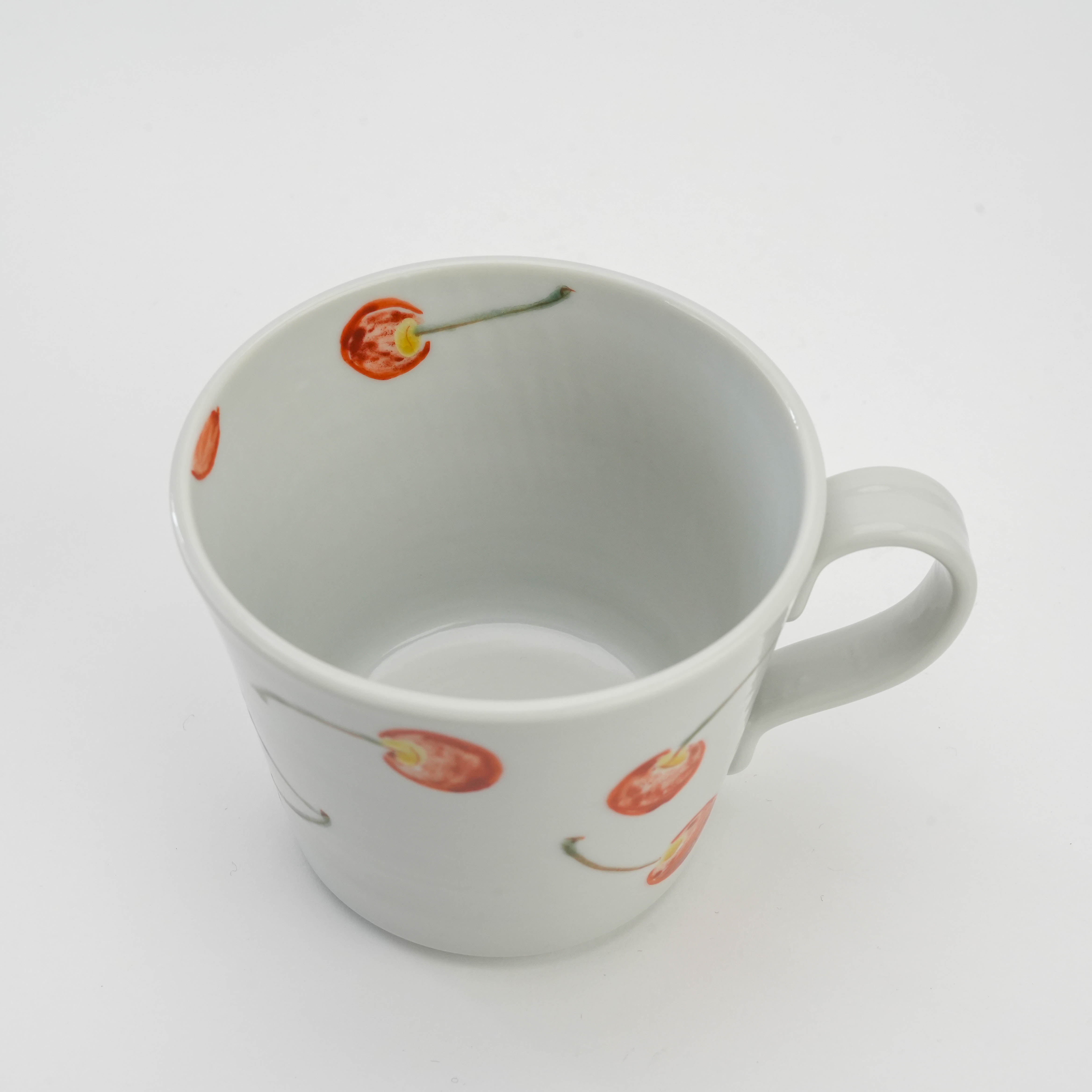 Top view of Kutani Mug with cherry motif inside and outside, crafted in durable Japanese porcelain for elegant kitchen and dining use.