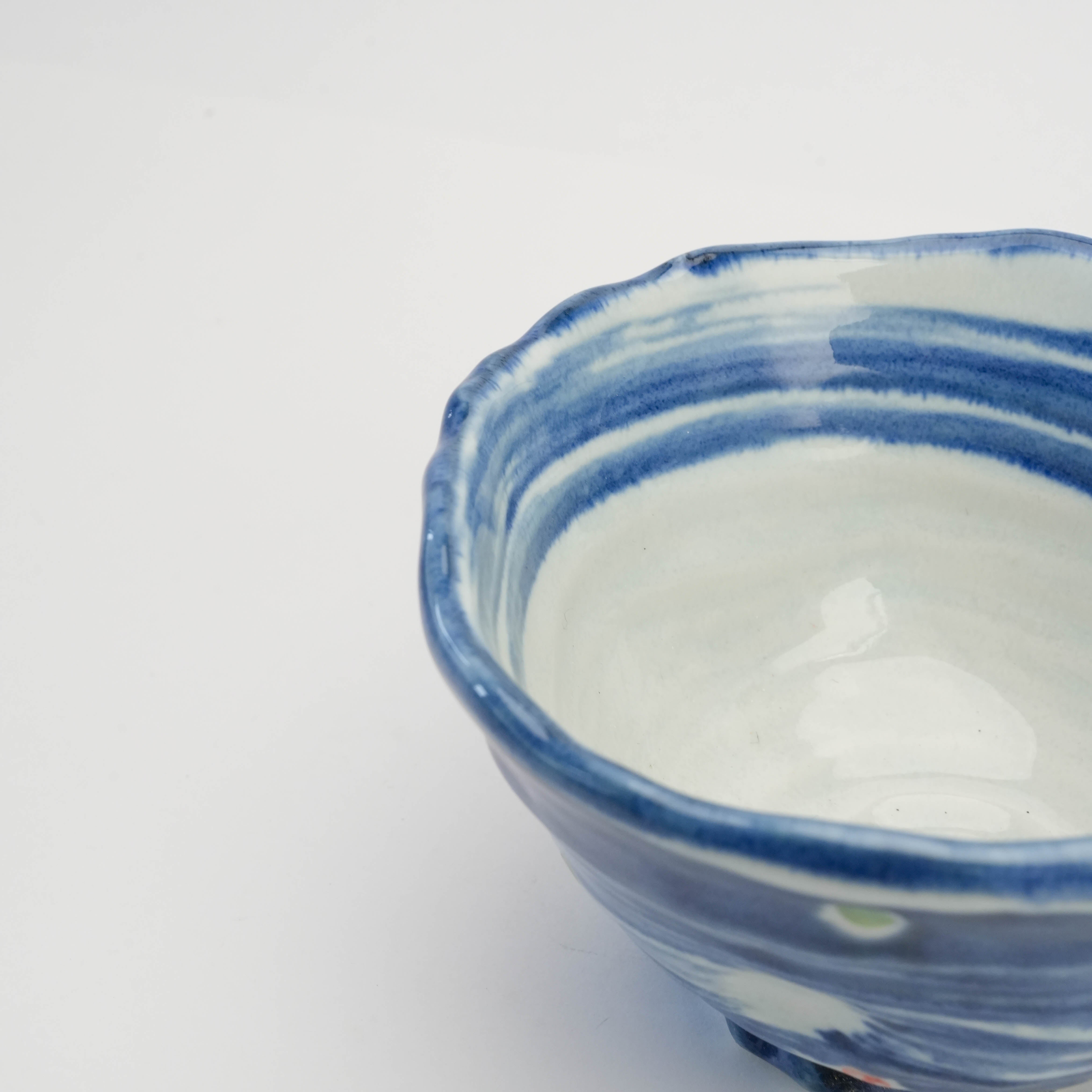 Interior view of Mino Ware Donburi Bowl with smooth white glaze and indigo brush strokes, highlighting its hand-crafted Japanese design.