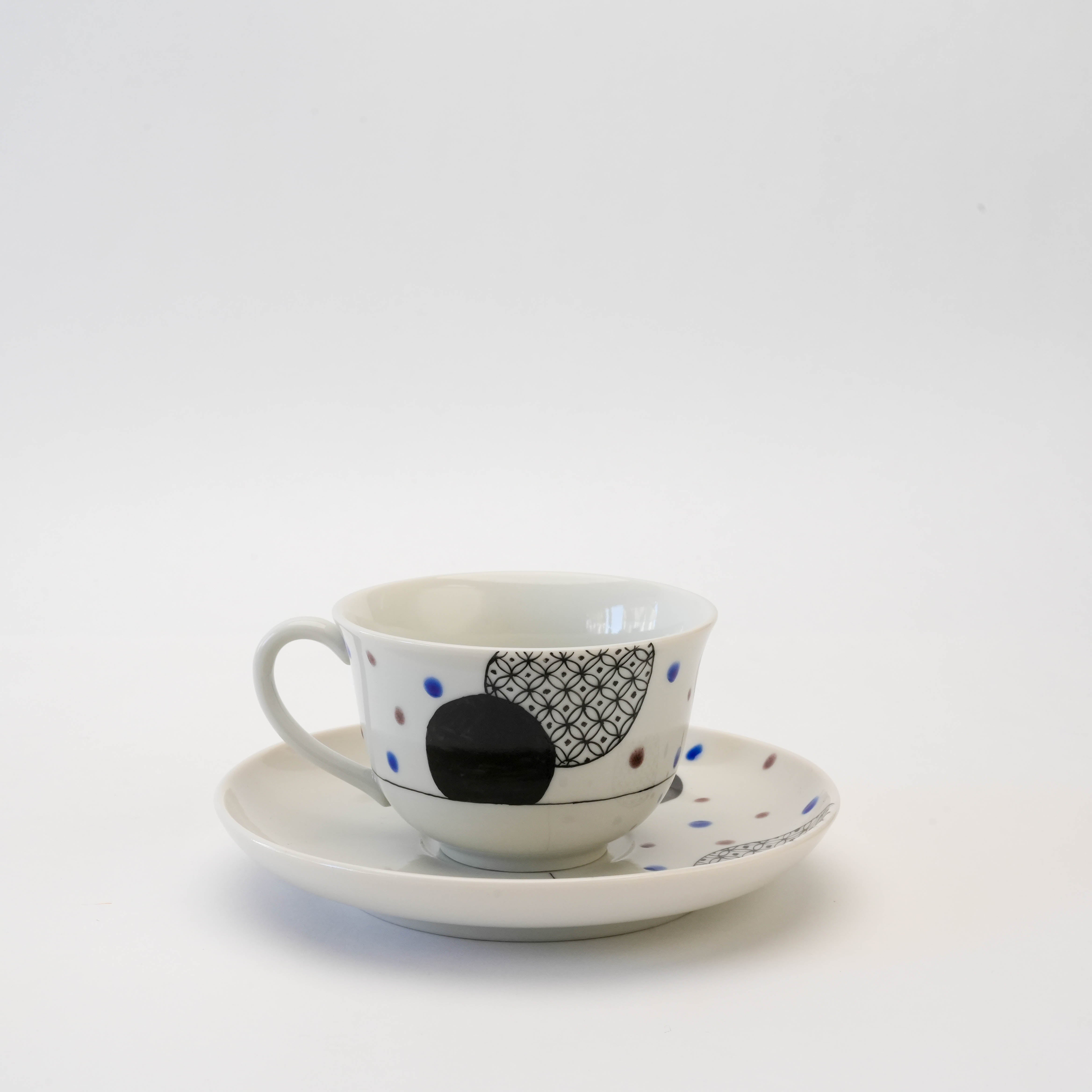 Kutani Ware Coffee Cup & Saucer Pair – Maru Komon Pattern