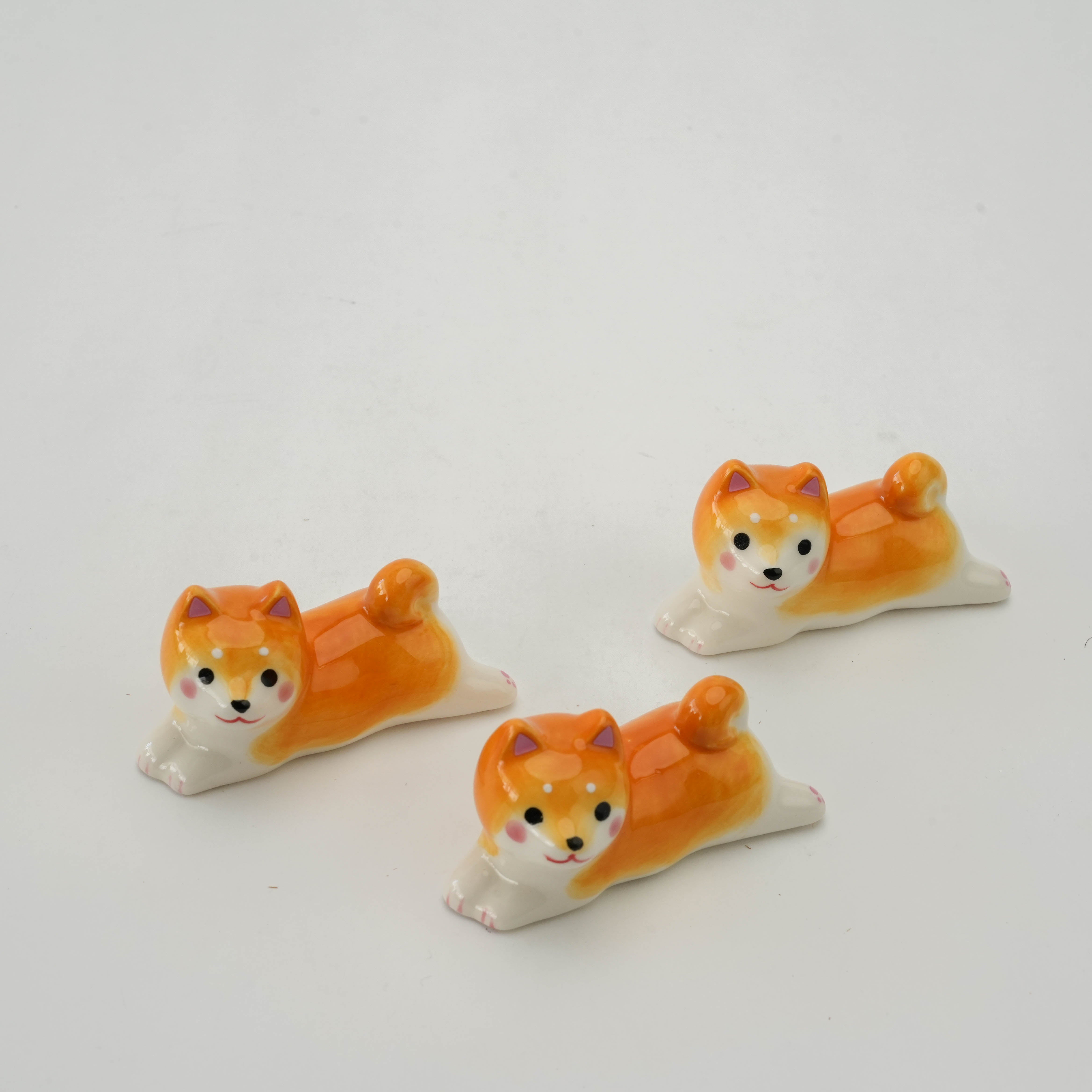 Yakushigama Shiba Dog Crouching Chopstick Rest 3 Set