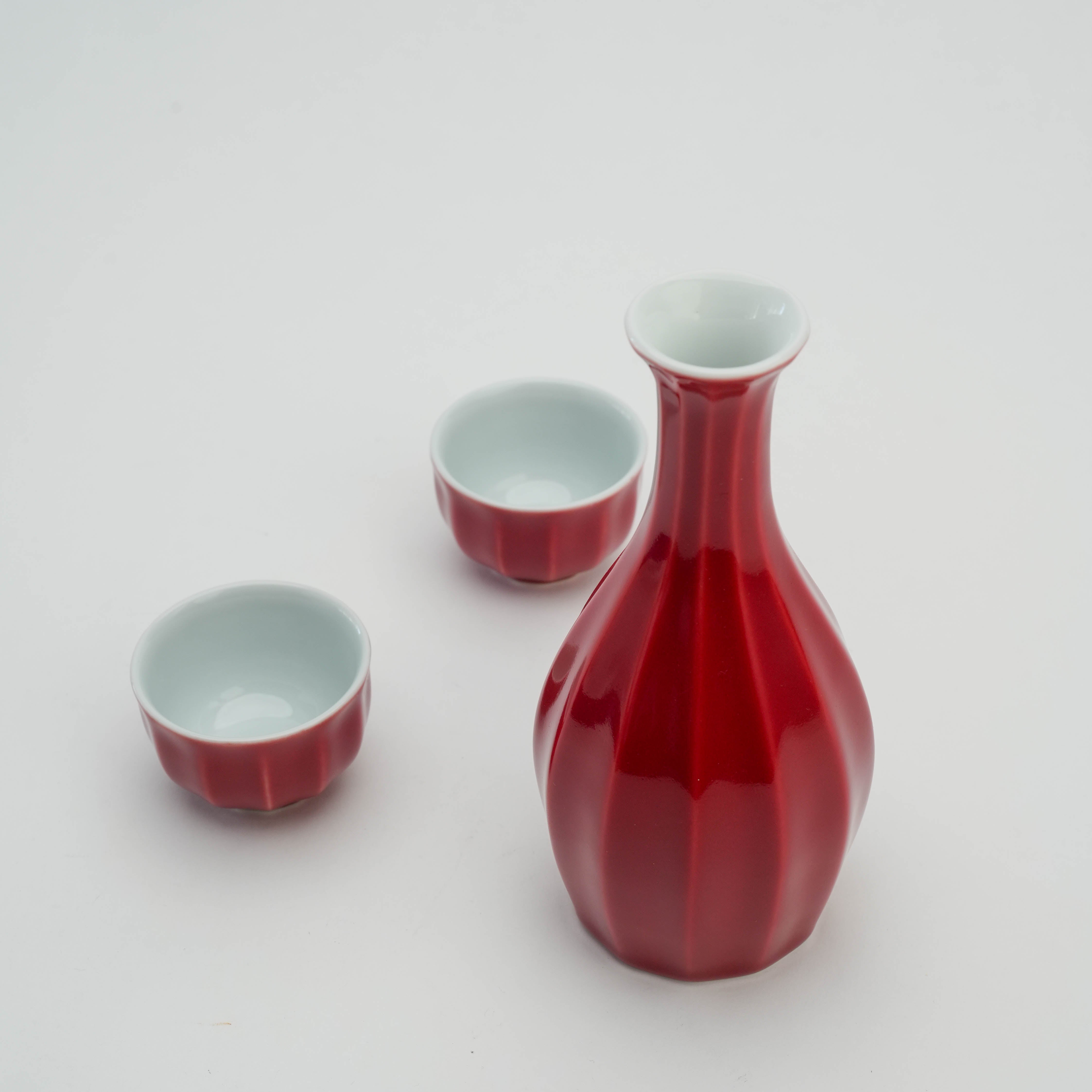 Arita Ware Red Glazed Faceted Sake Set