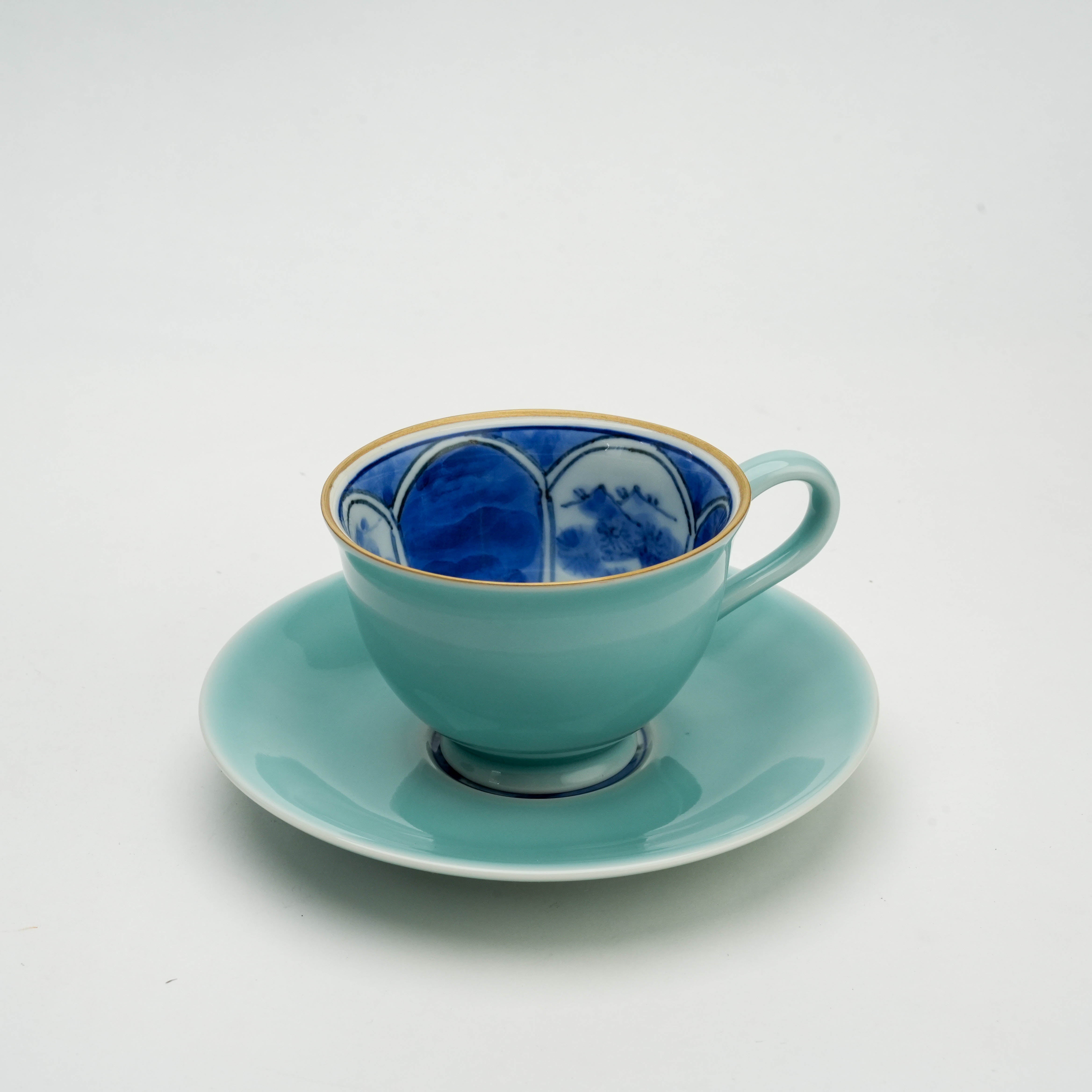 Arita Ware Celadon “Kari Sansui” Landscape Coffee Cup & Saucer