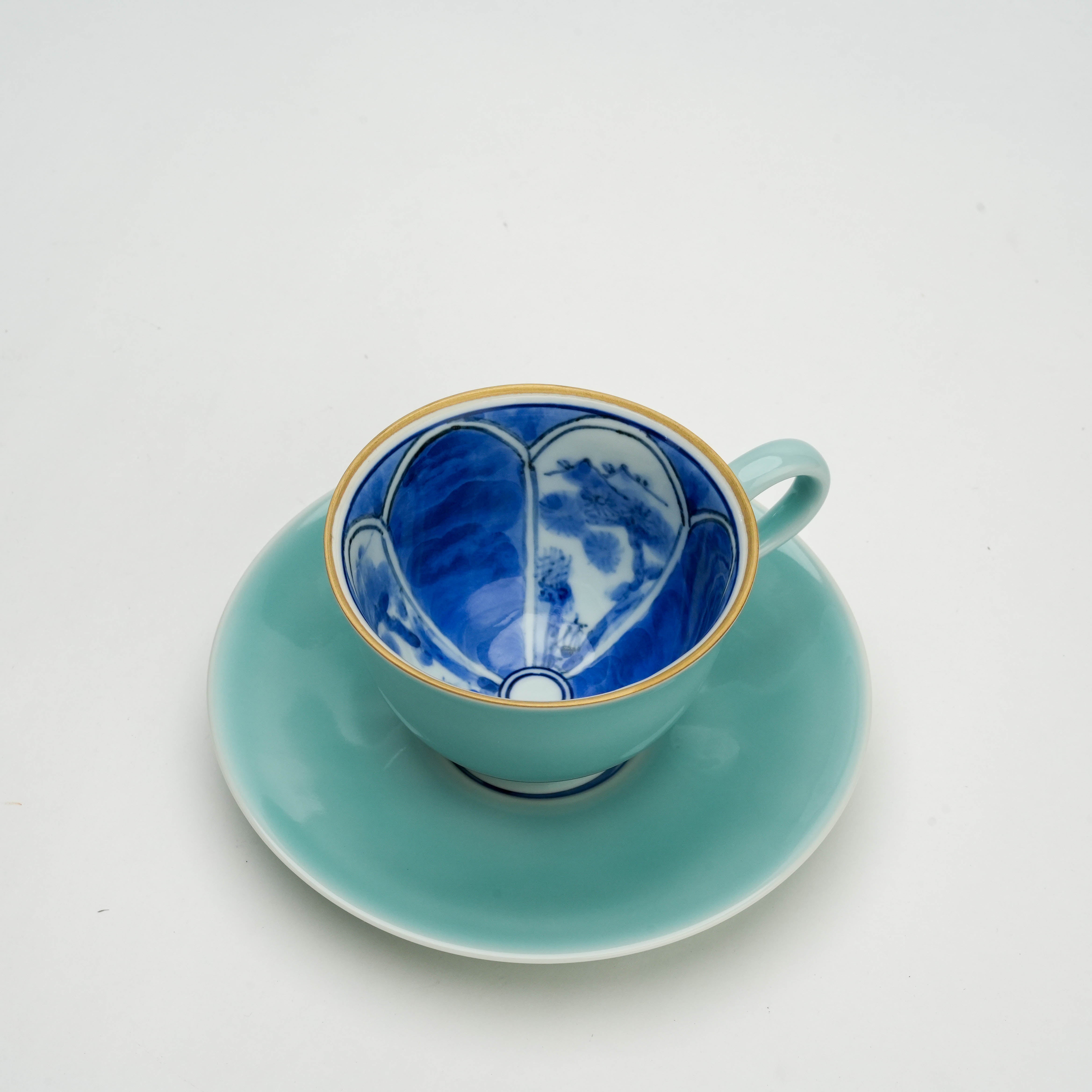Arita Ware Celadon “Kari Sansui” Landscape Coffee Cup & Saucer