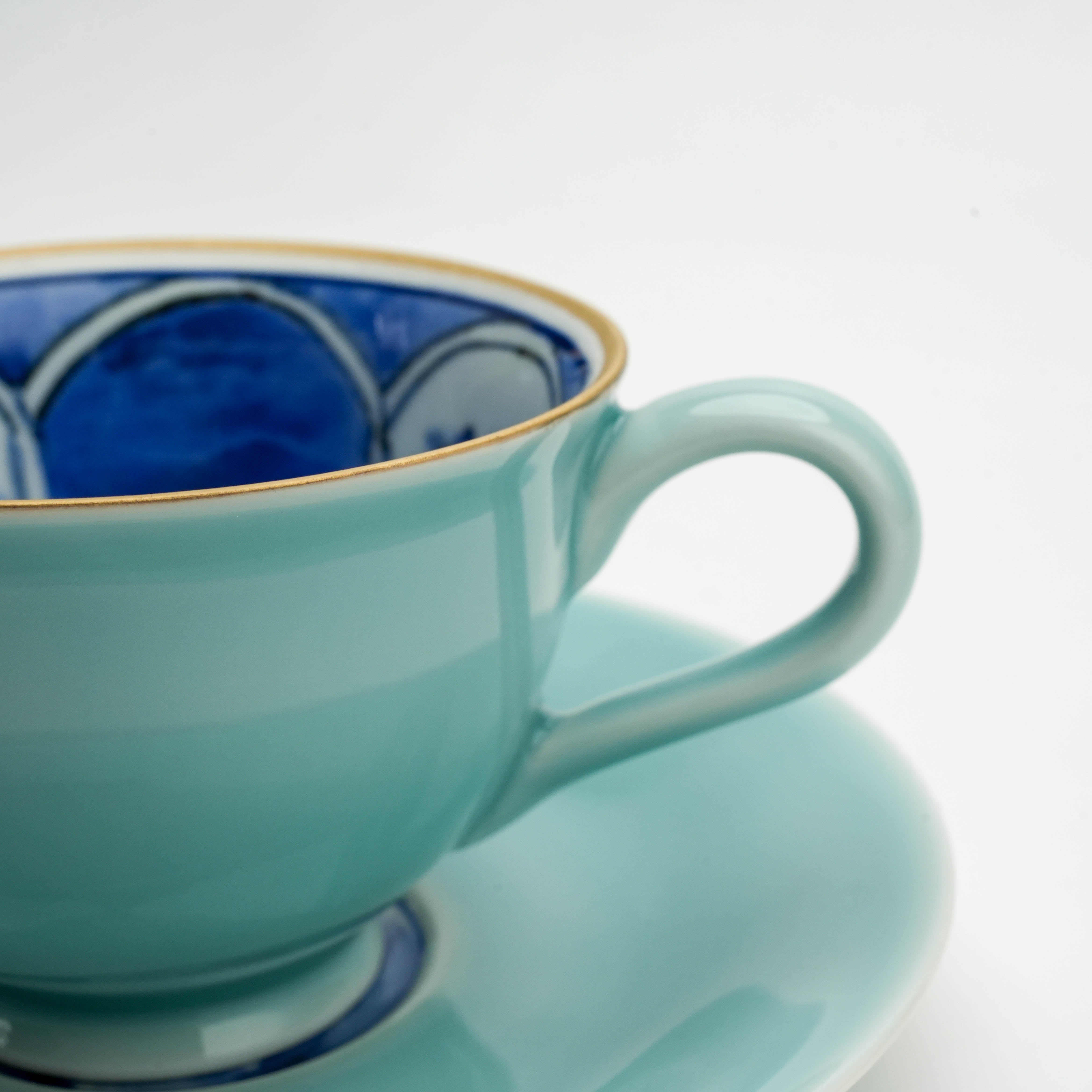Arita Ware Celadon “Kari Sansui” Landscape Coffee Cup & Saucer