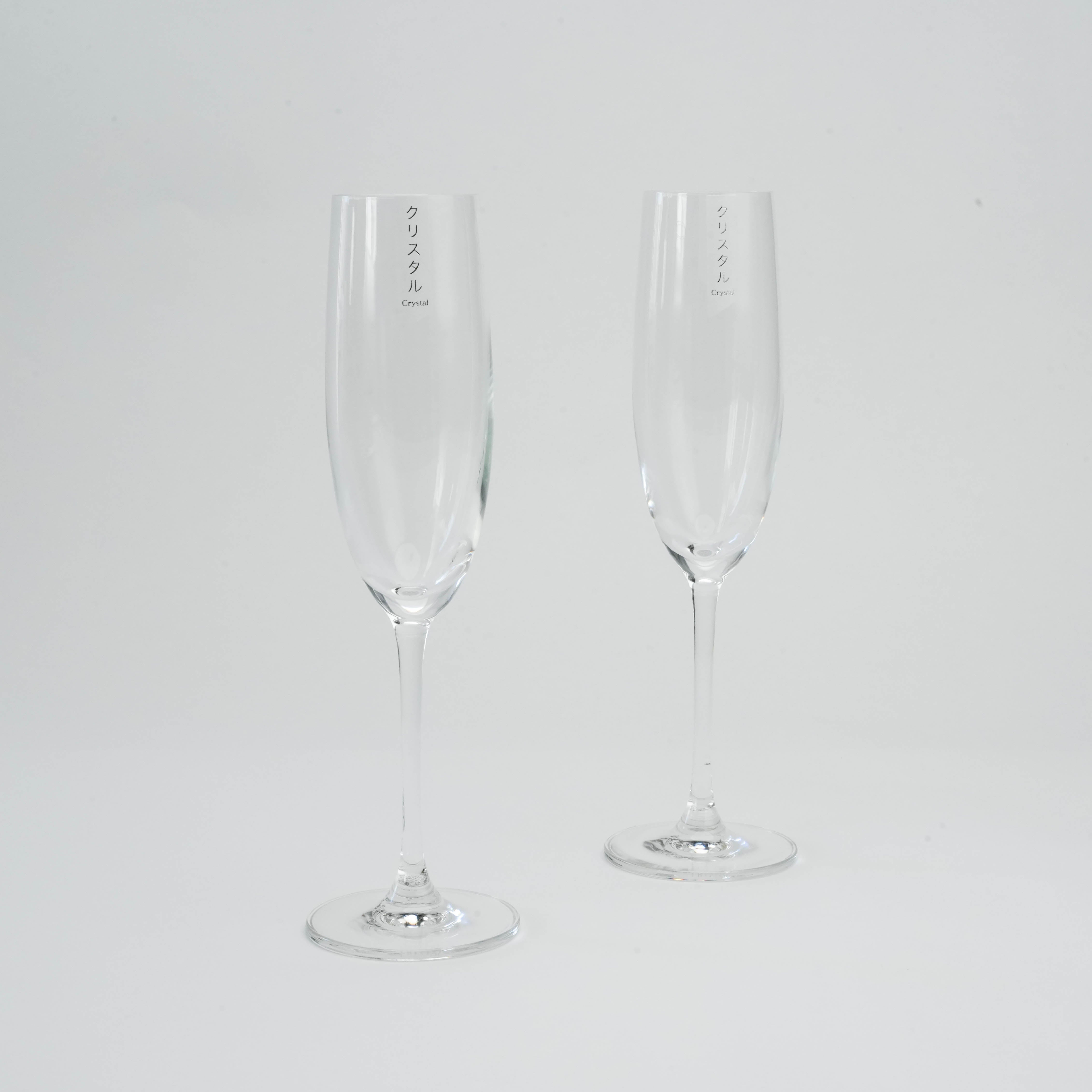 Toyo-Sasaki Pallone Set - Champagne Glass | Fine Crystal Gift featuring two elegant crystal flutes with Japanese text, ideal for celebrations.