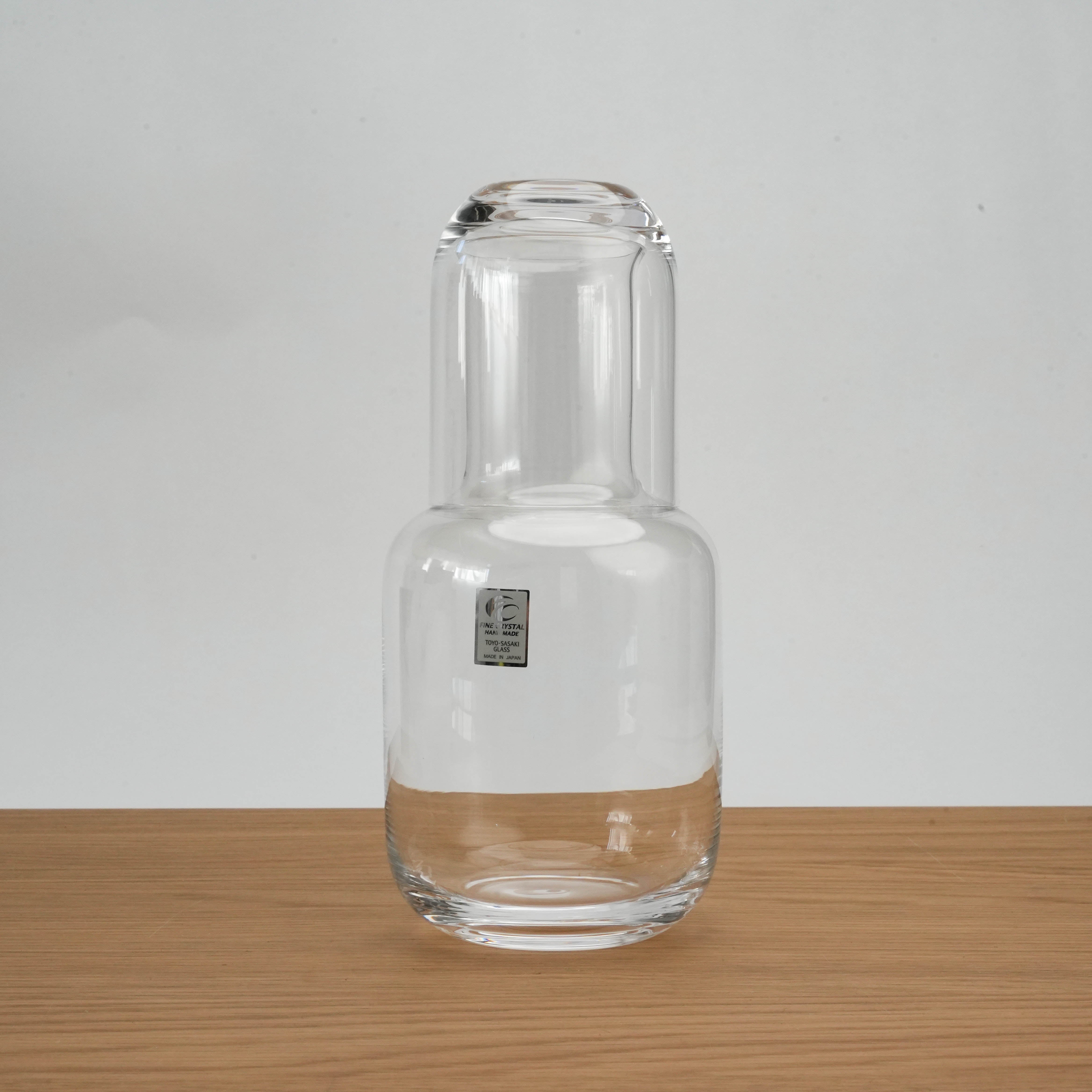 Toyo-Sasaki Night Carafe - Handcrafted glass carafe with cup lid, ideal for bedside or desk use, made in Japan from fine crystal.