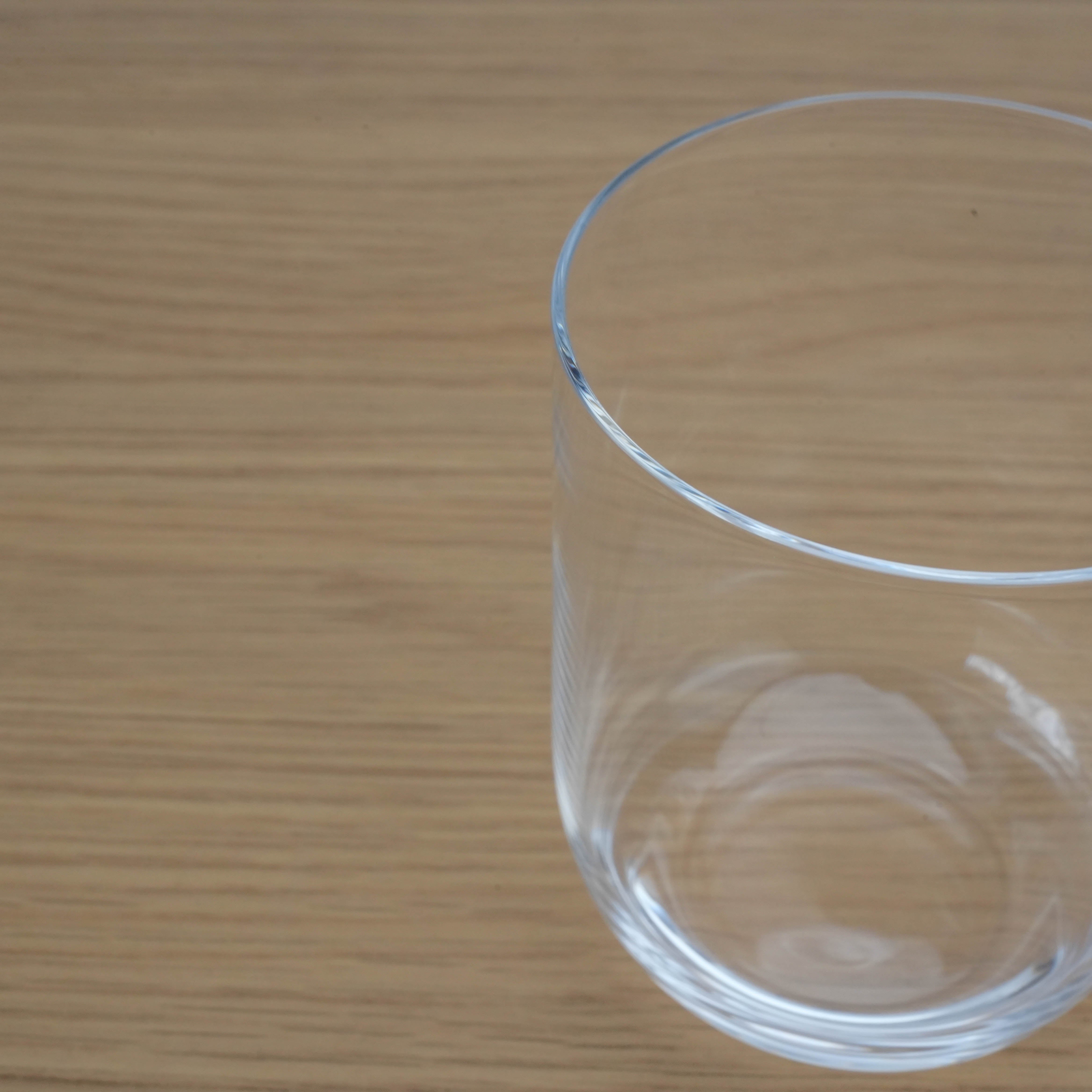 Top view of Toyo-Sasaki Night Carafe glass cup highlighting its smooth rim and fine craftsmanship, part of a Japanese-made set.