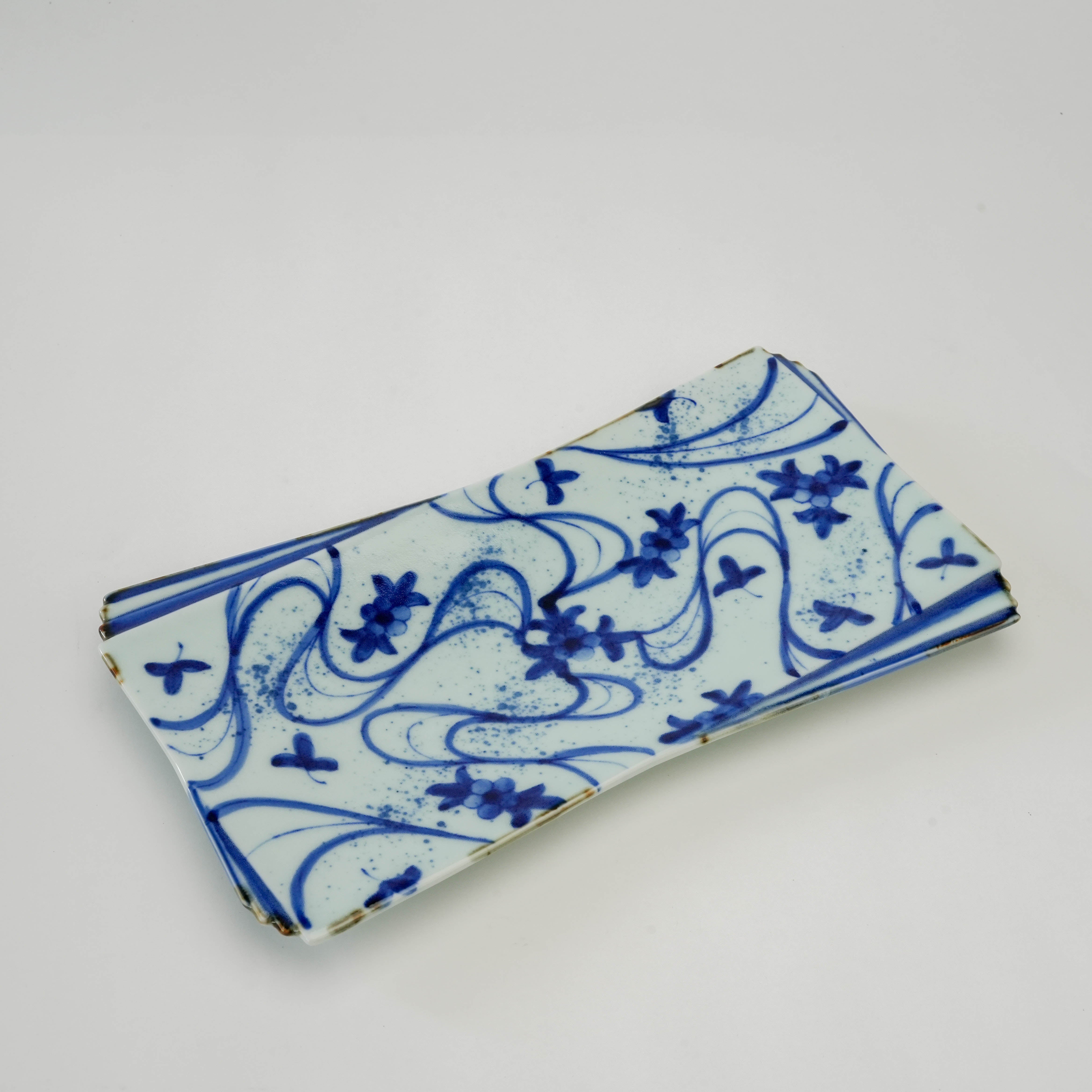 Arita Ware Floral Stream Long Rectangular Plate - Kanemon Kiln