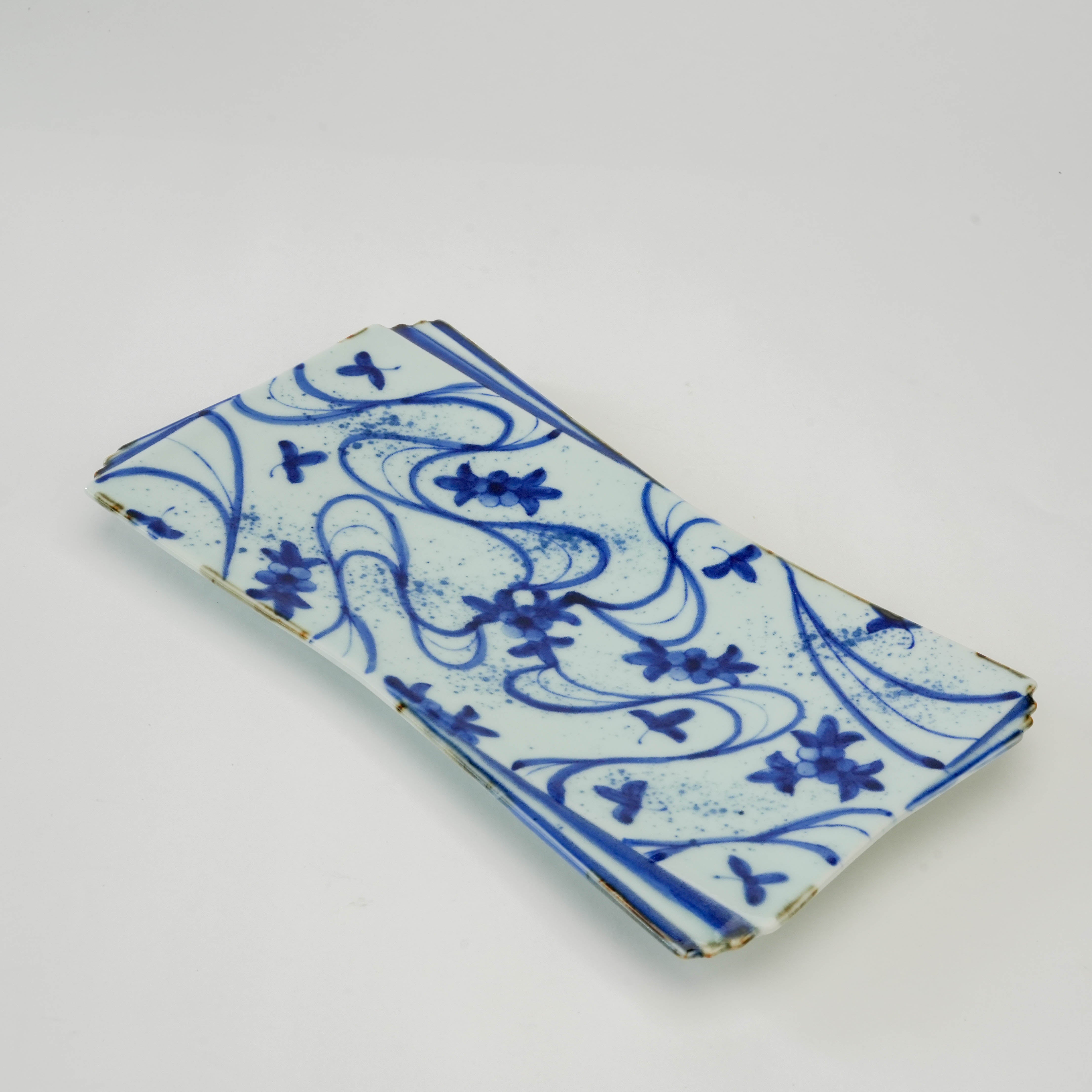 Arita Ware Floral Stream Long Rectangular Plate - Kanemon Kiln