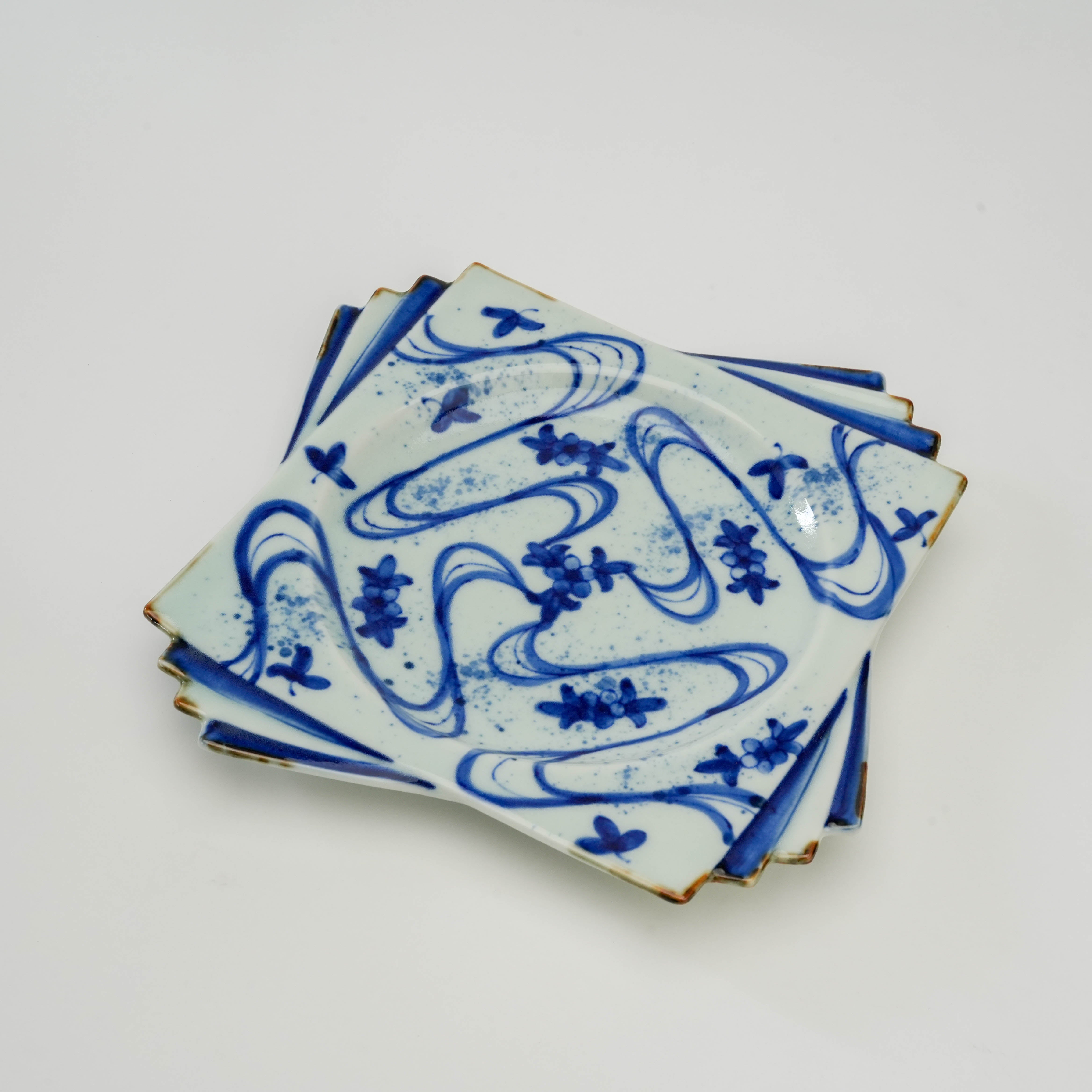 Arita Ware Floral Stream Square Plate - kanemon Kiln