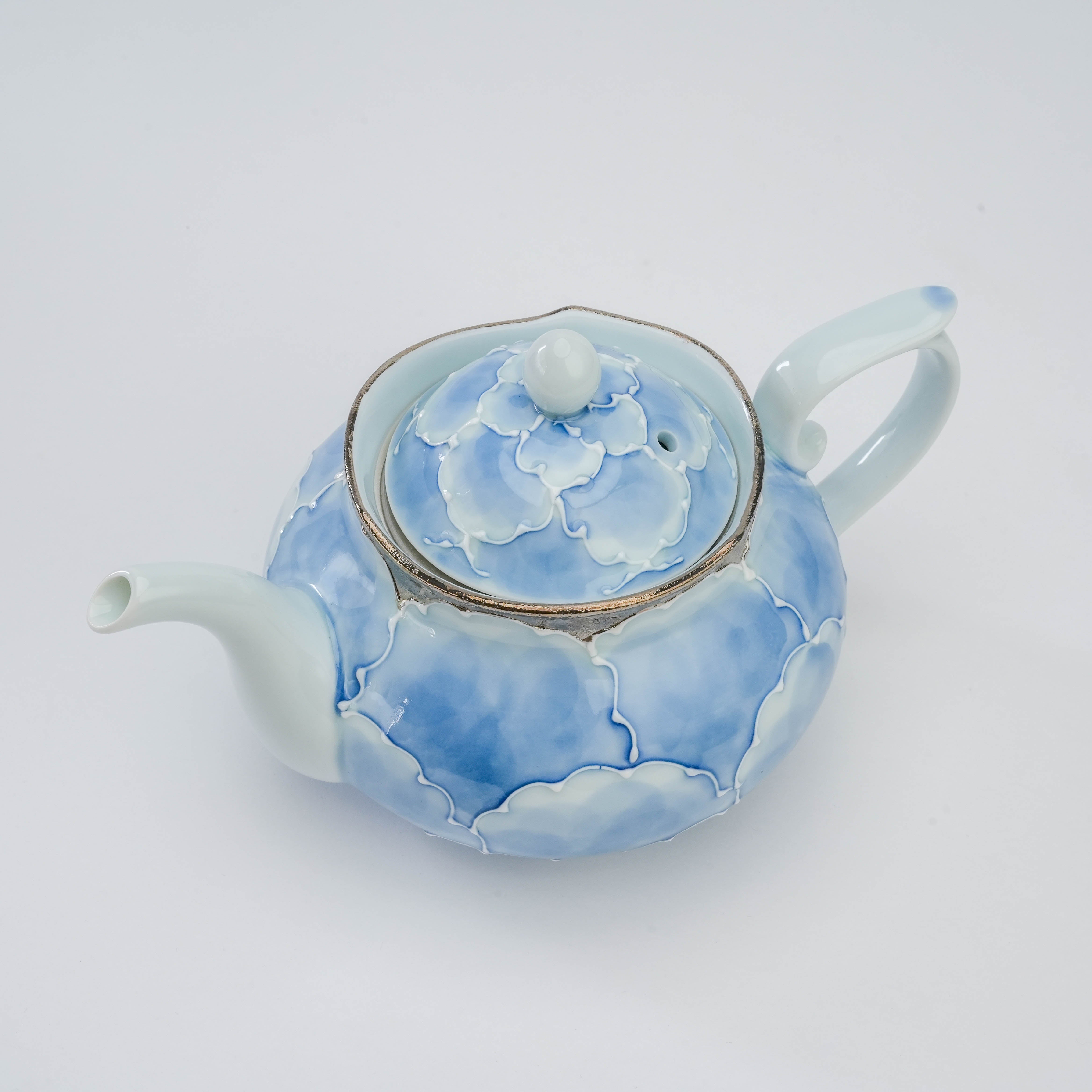 Arita Ware Bunzan Kiln Peony Tea Set – Blue & Silver