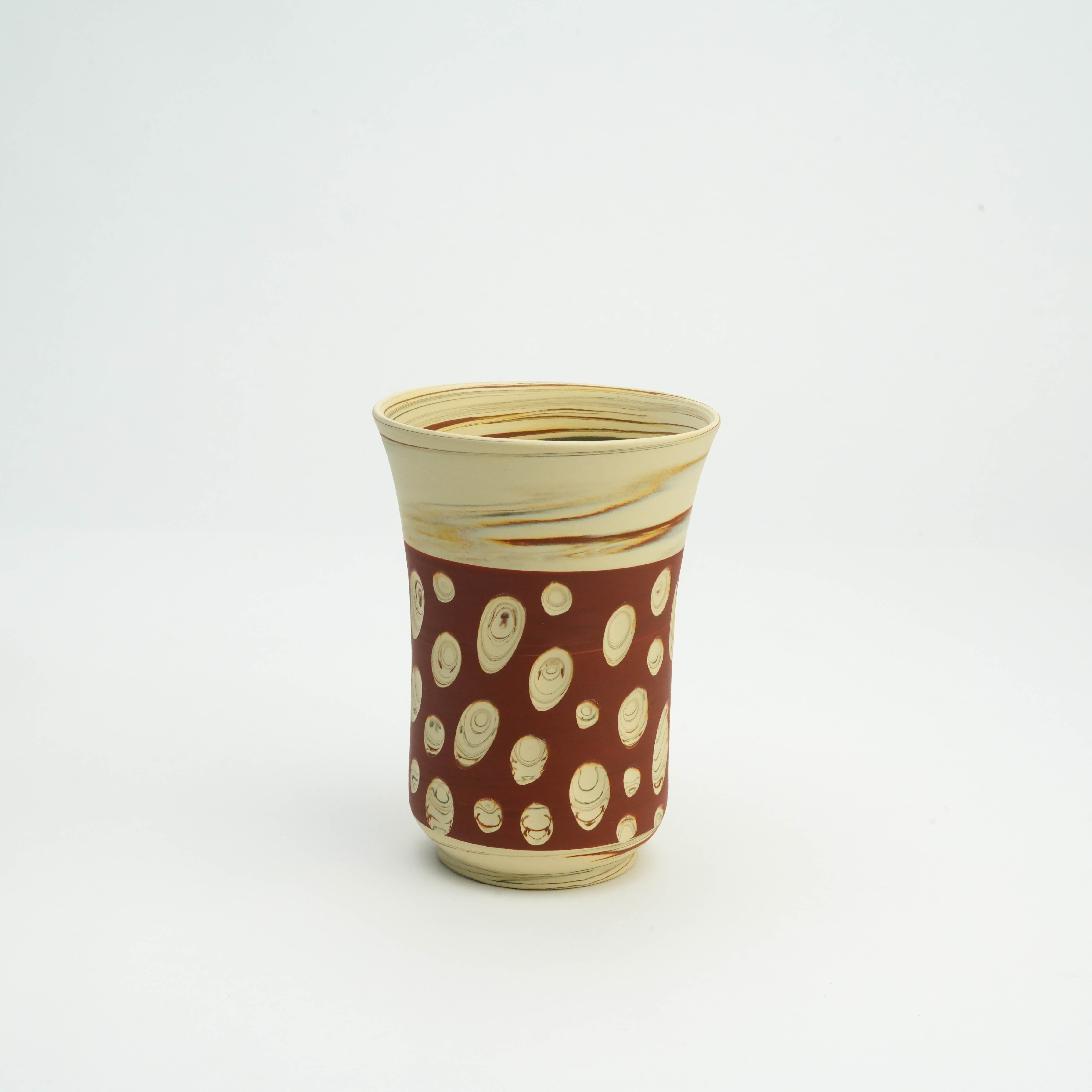 Tokoname Ware Red Tumbler with cream and red polka dot design, handcrafted for unique drinkware in kitchen and dining collections.
