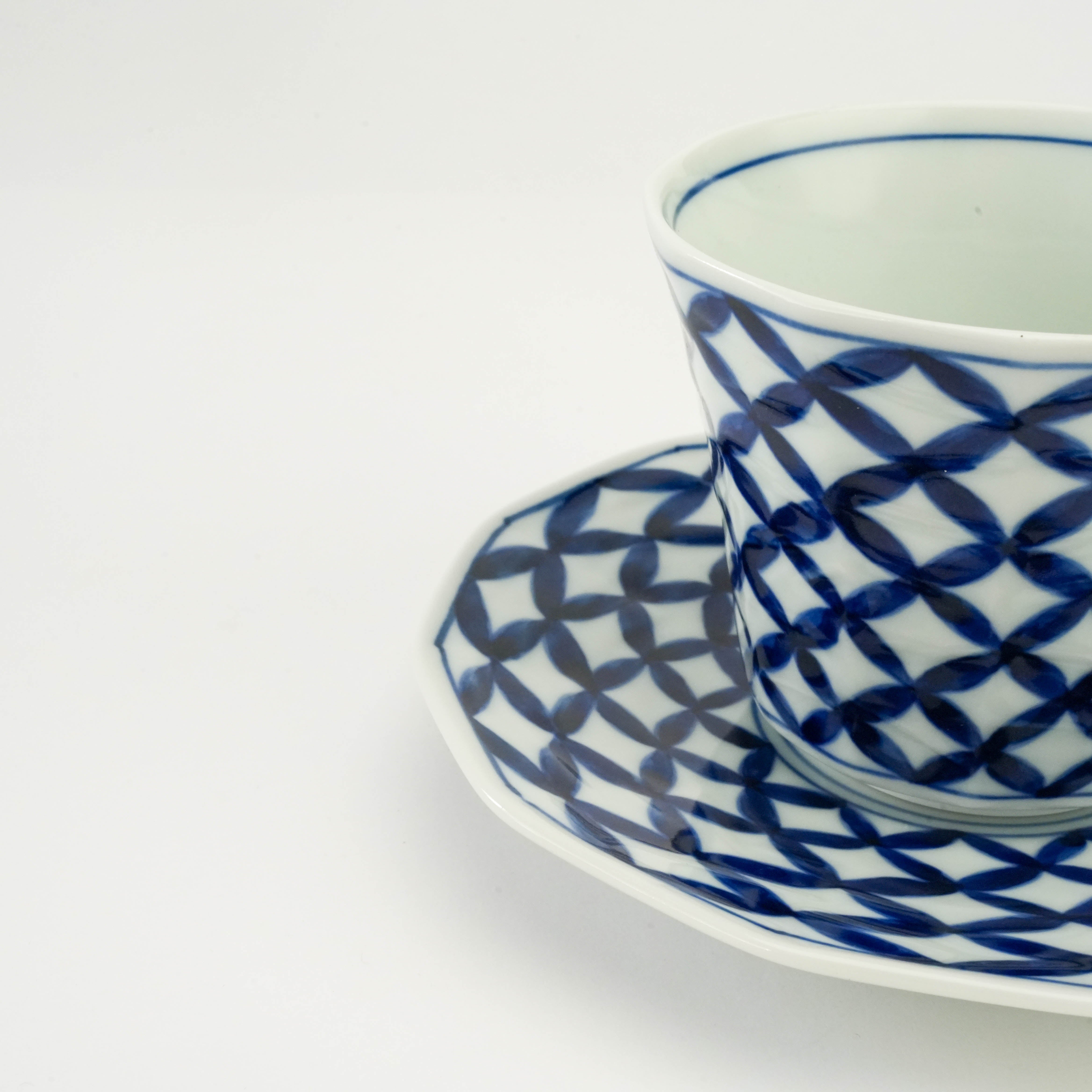 Arita Ware Indigo Shippo-Pattern Coffee Cup & Saucer