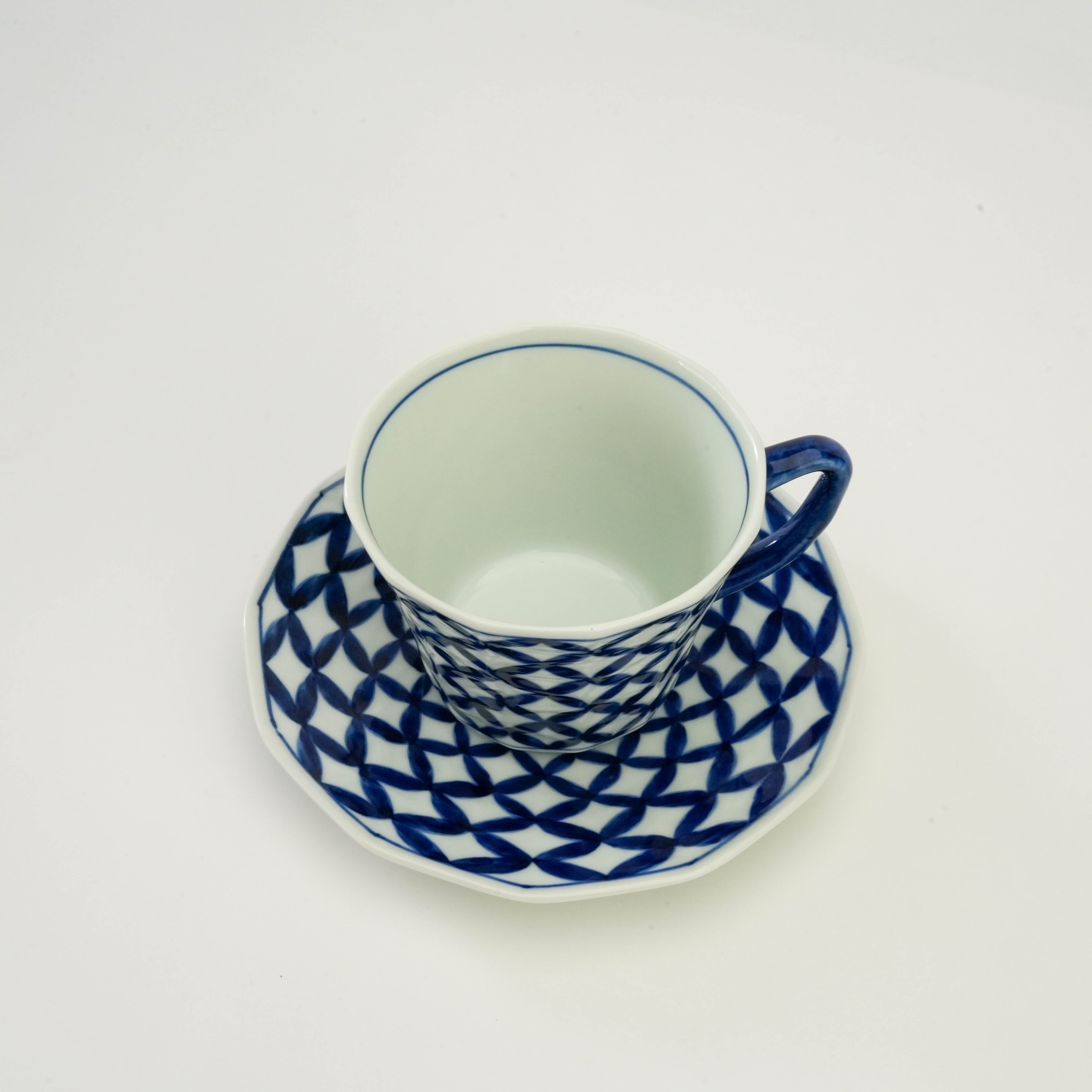 Arita Ware Indigo Shippo-Pattern Coffee Cup & Saucer