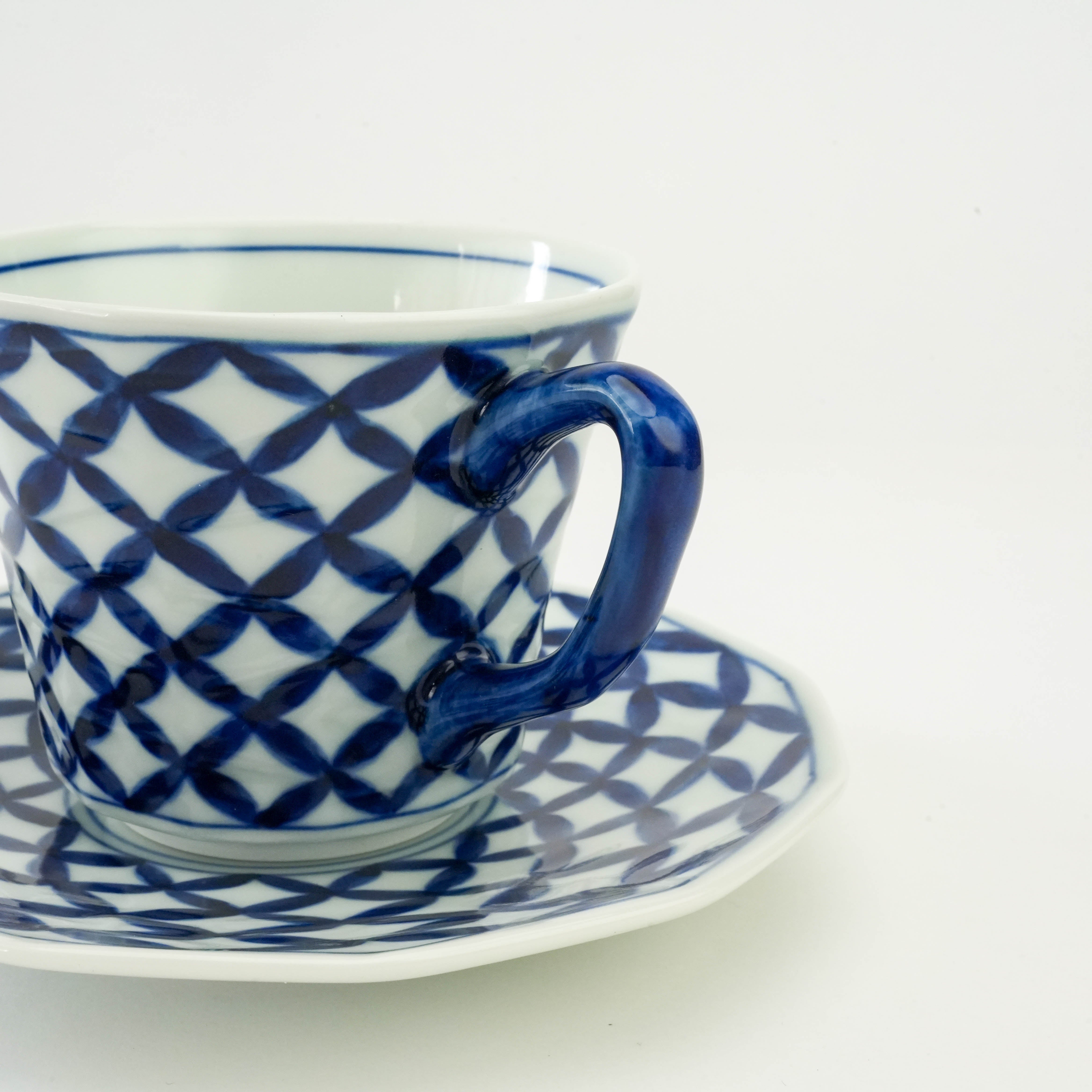 Arita Ware Indigo Shippo-Pattern Coffee Cup & Saucer