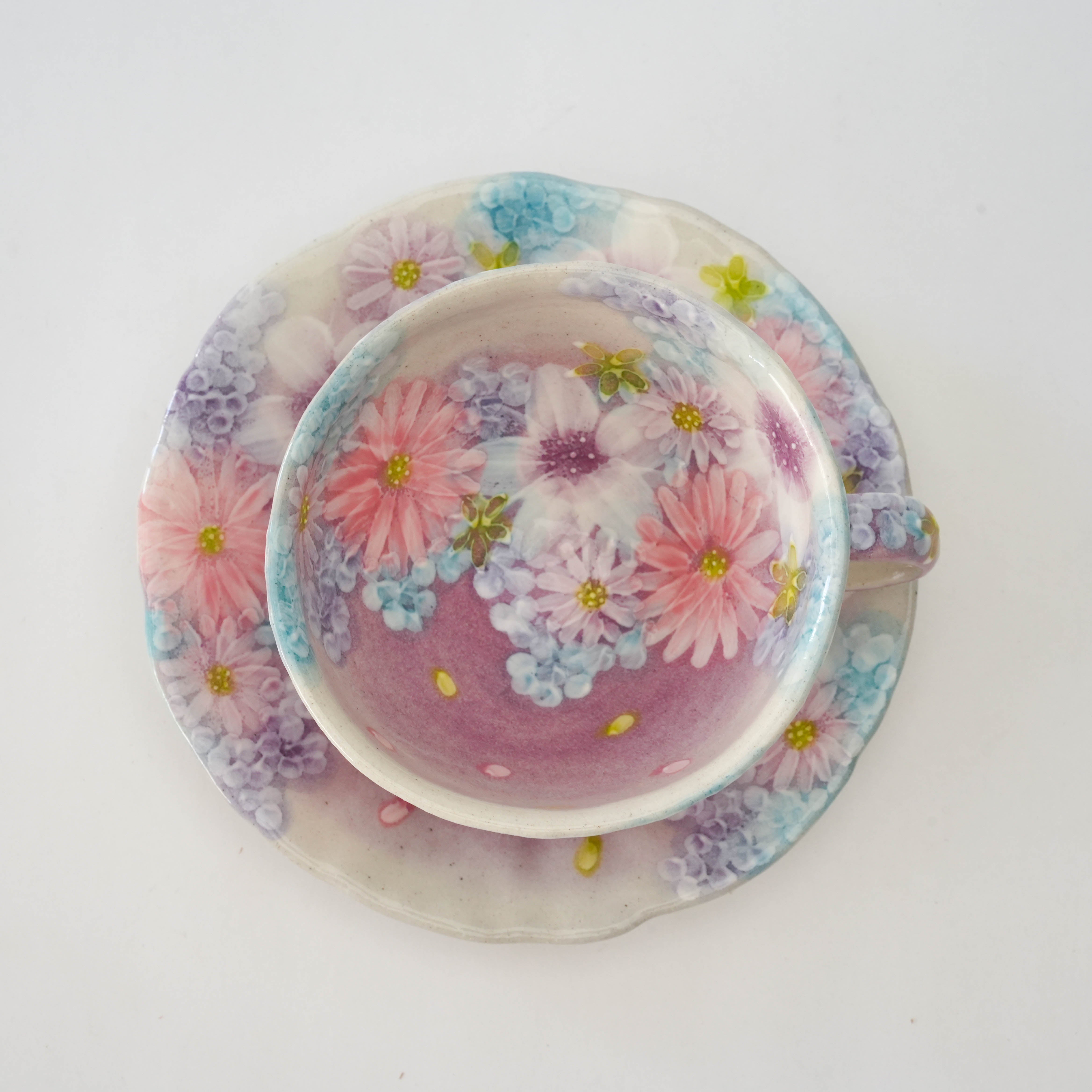 Seto Ware Shikisai Floral Coffee Cup & Saucer
