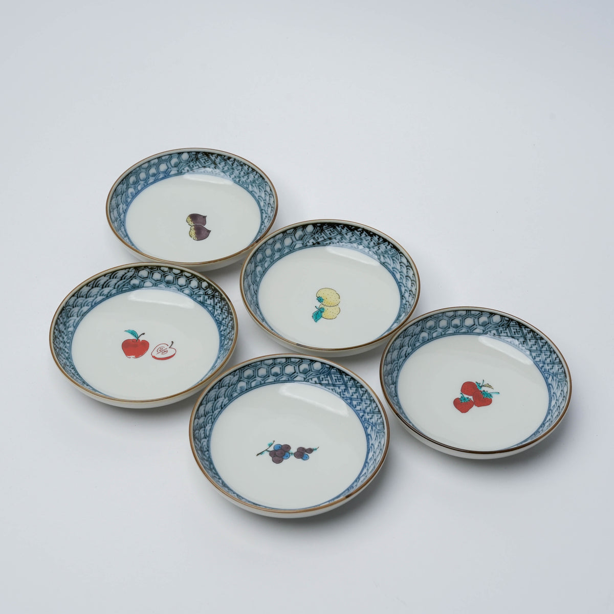 Kutani Ware Blue Rim Fruit Small Plate Set of 5