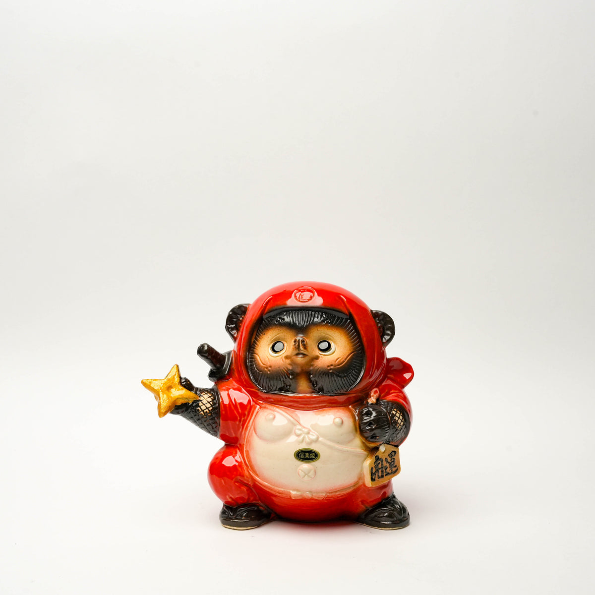 Shigaraki Ware Red Ninja Lucky Tanuki Raccoon Dog Ornament