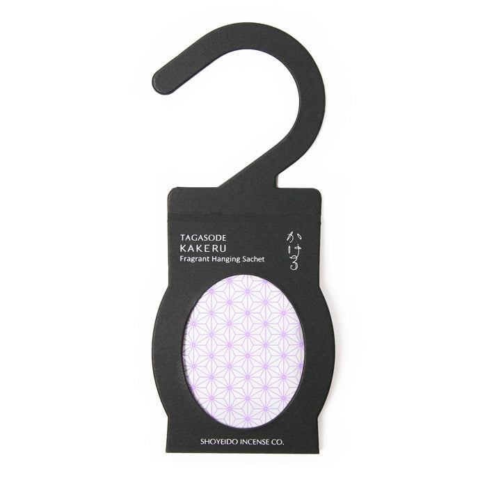 Lavender-patterned black Shoyeido Sachet, perfect for fragrant spaces with sandalwood and floral notes.