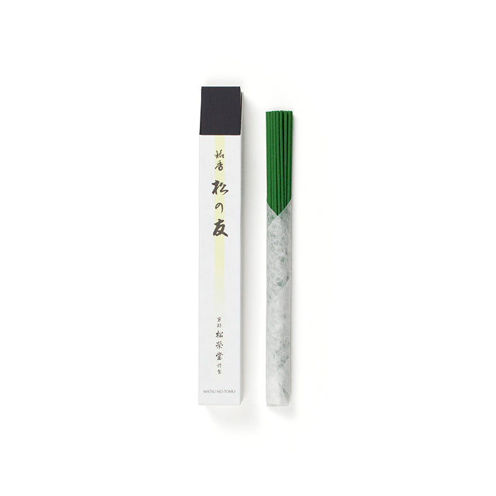 Shoyeido Premium Incense - Matsu-no-tomo pack with green incense sticks partially wrapped, ideal for home fragrance and meditation.