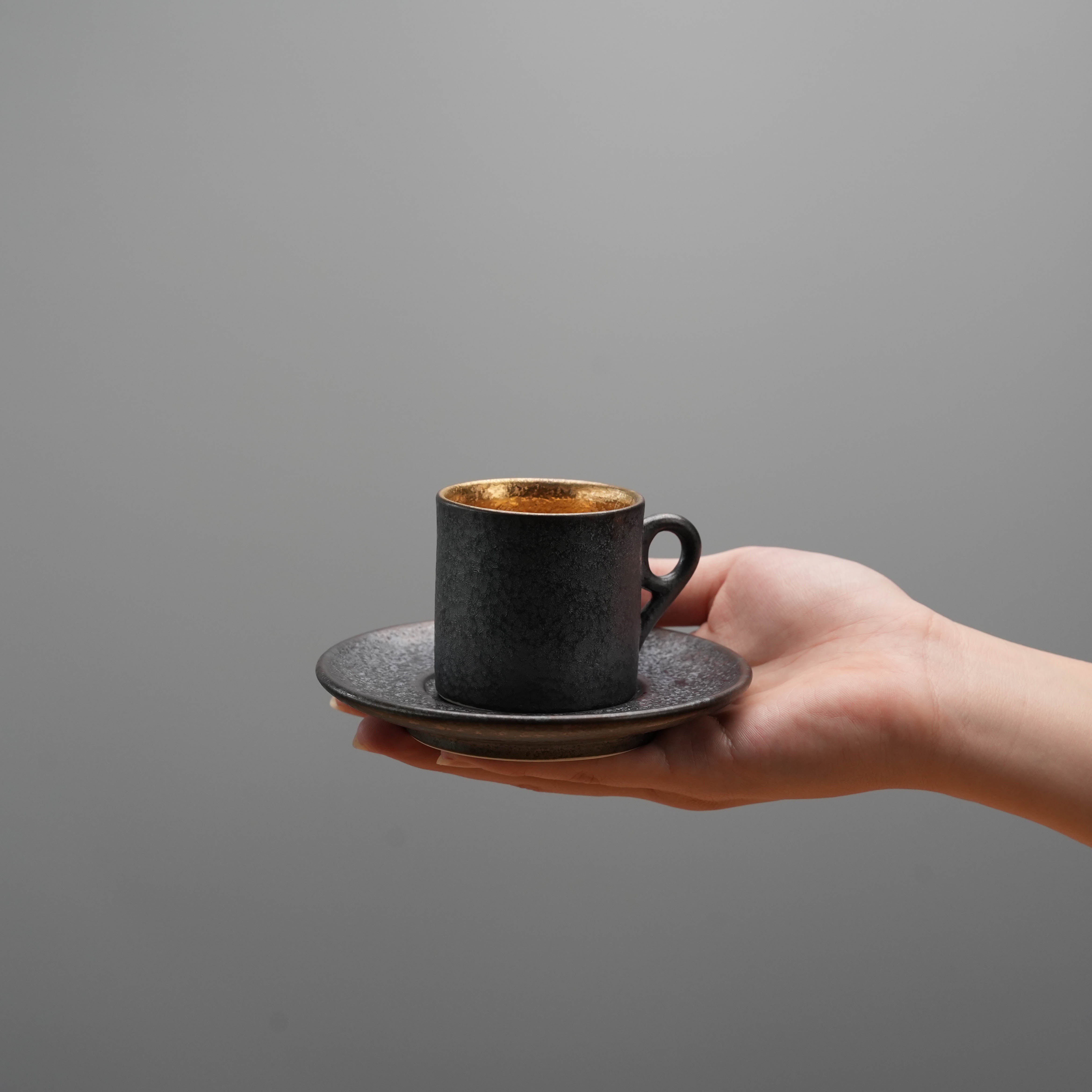 Arita Ware Crystal Glaze Black Gold Espresso Cup & Saucer Set