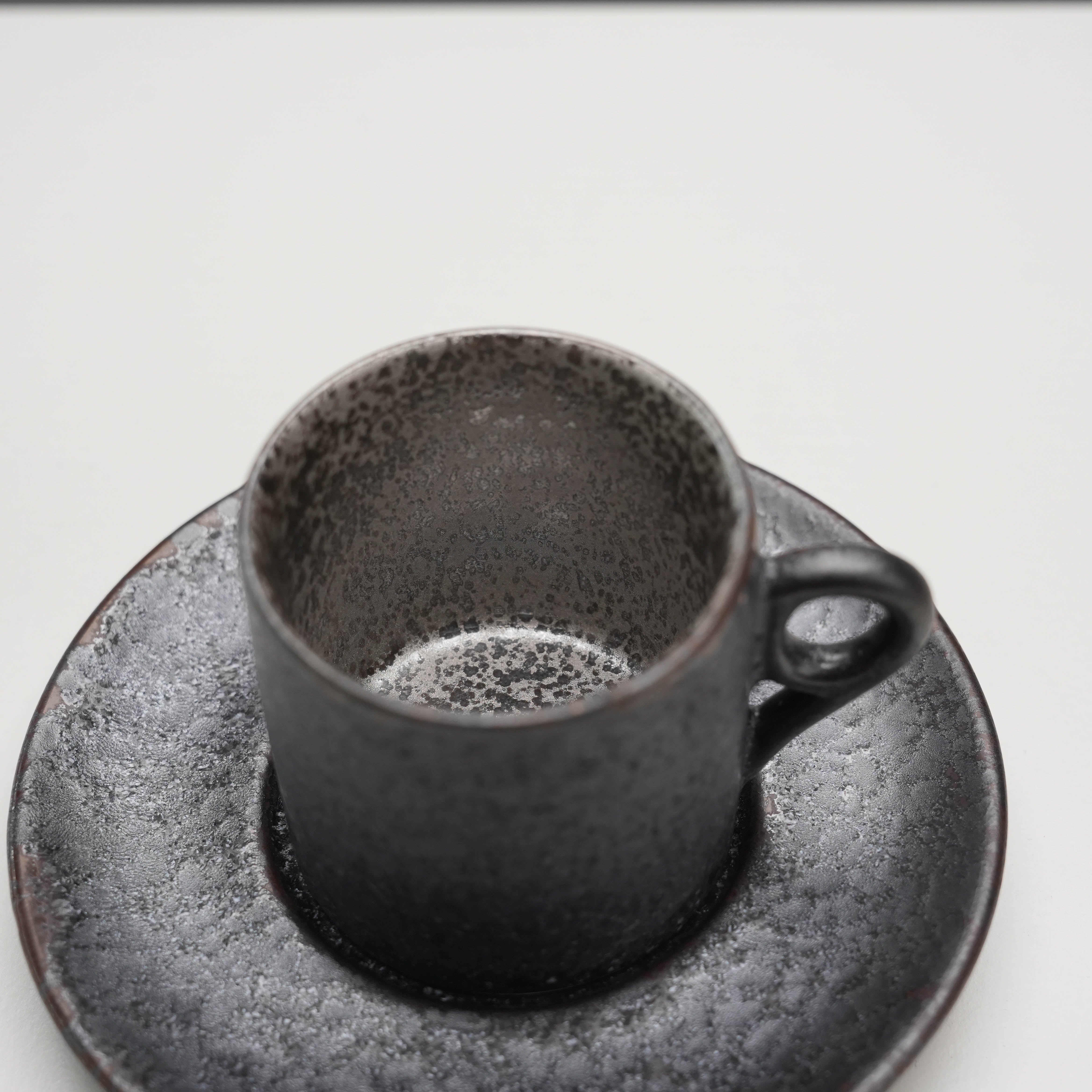 Arita Ware Crystal Glaze Black Silver Espresso Cup & Saucer Set