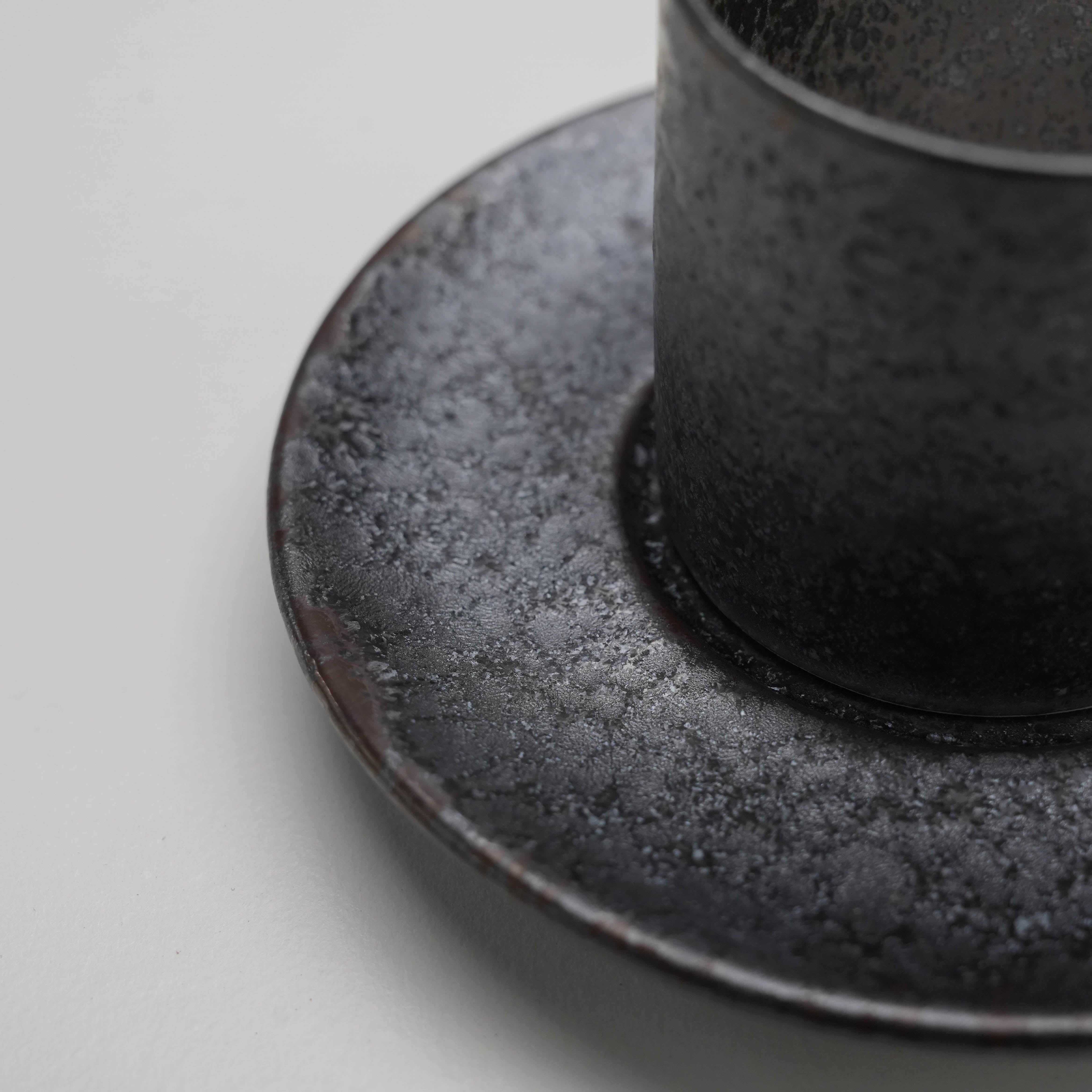 Arita Ware Crystal Glaze Black Silver Espresso Cup & Saucer Set